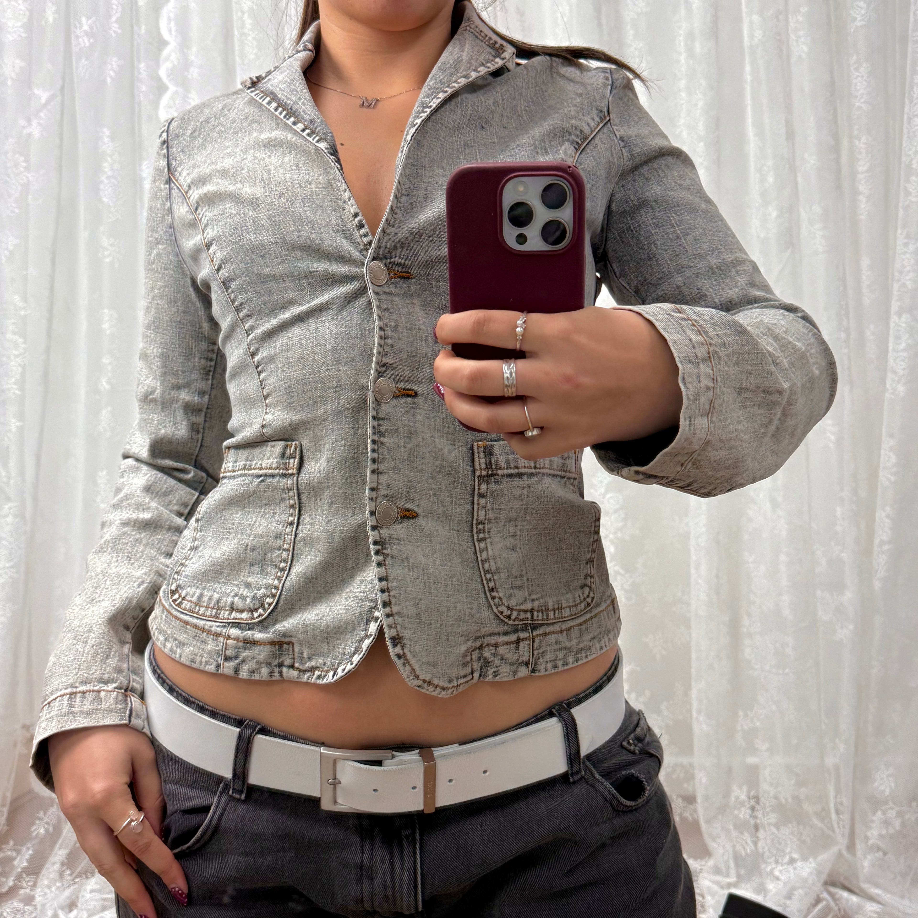 Grey denim vintage button up blazer jacket