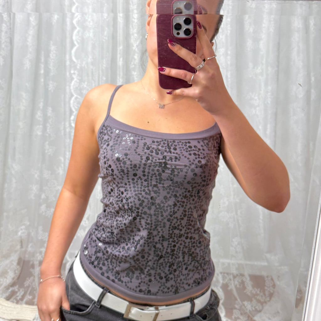 Grey sequin cami top