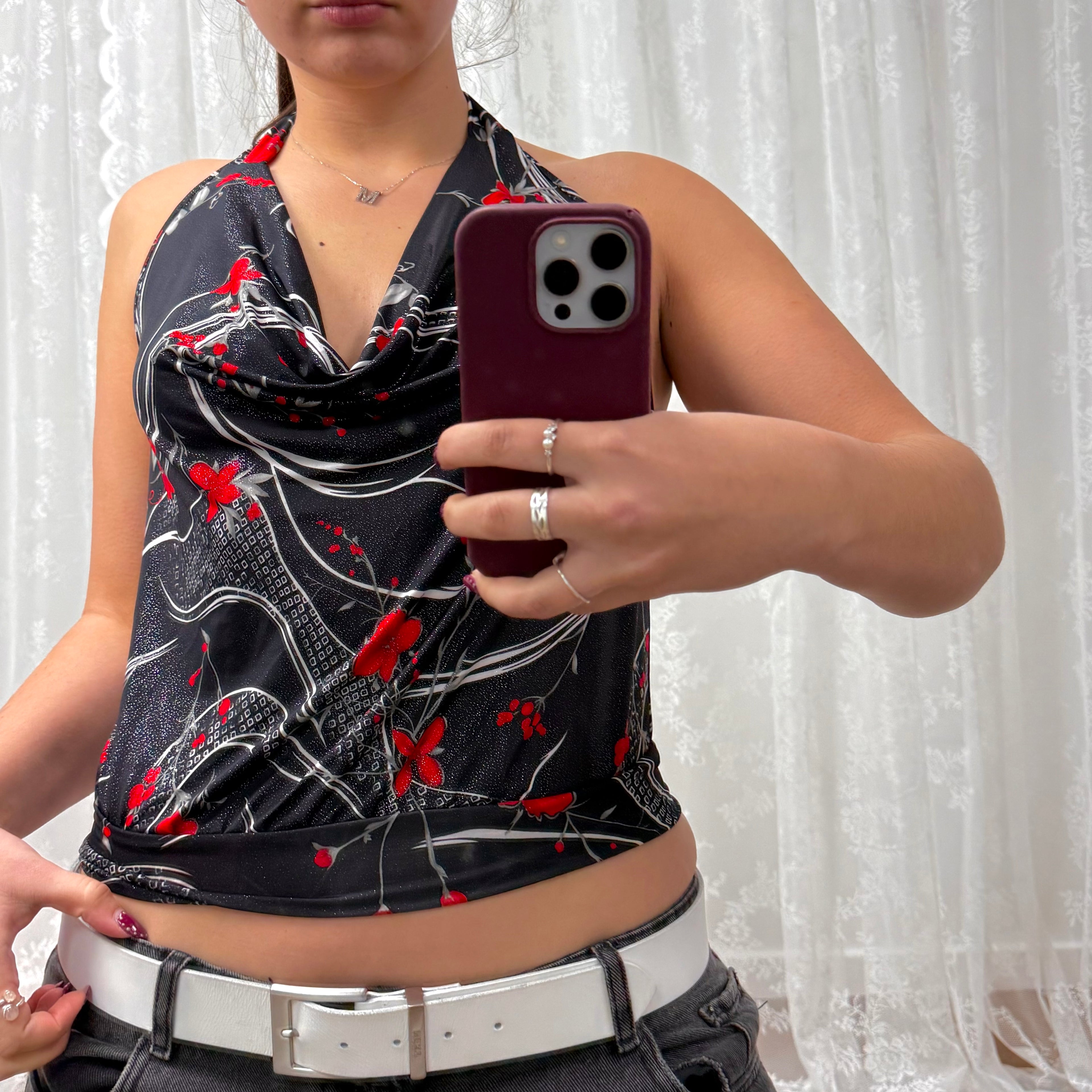 Black detailed cowl neck top