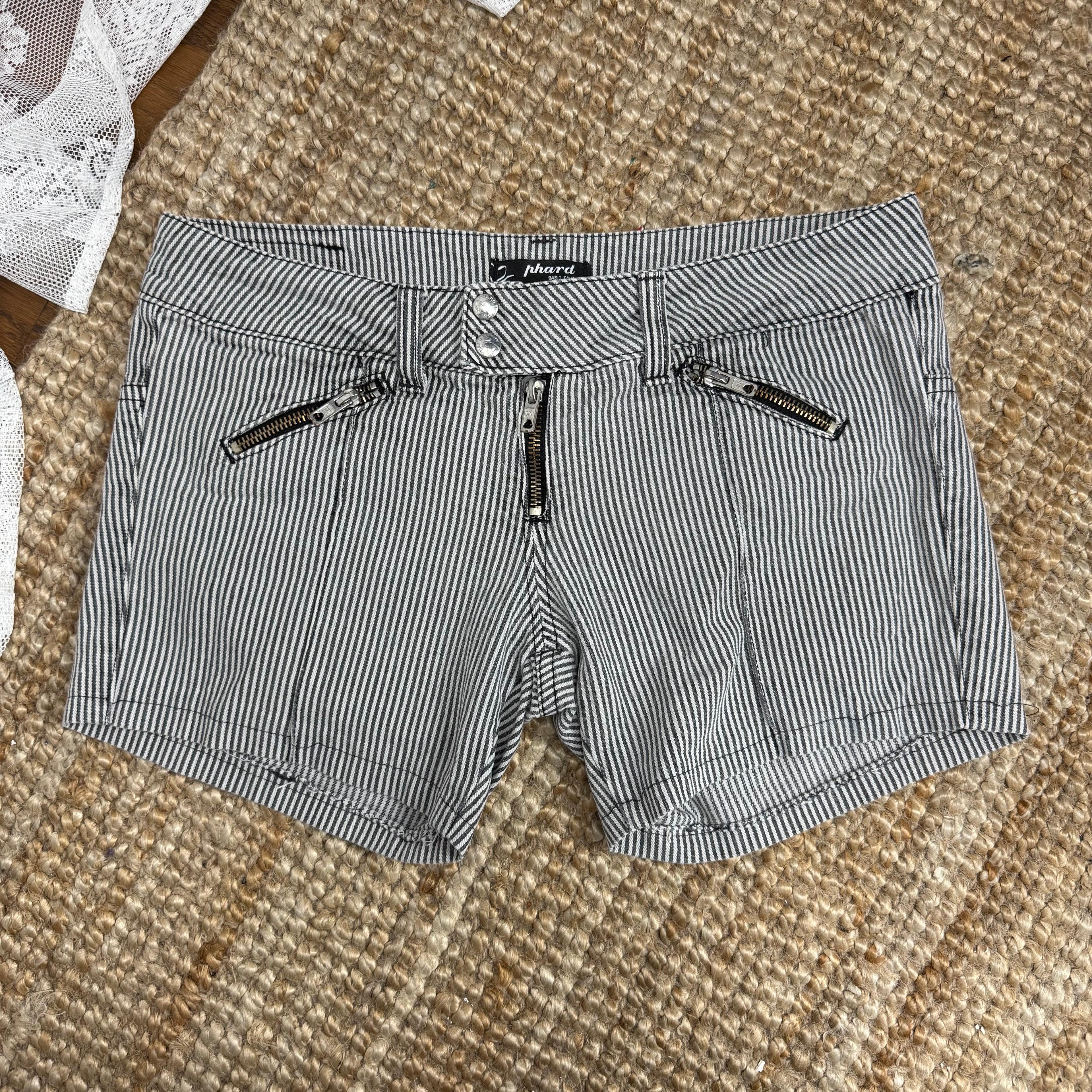 Black and white striped shorts