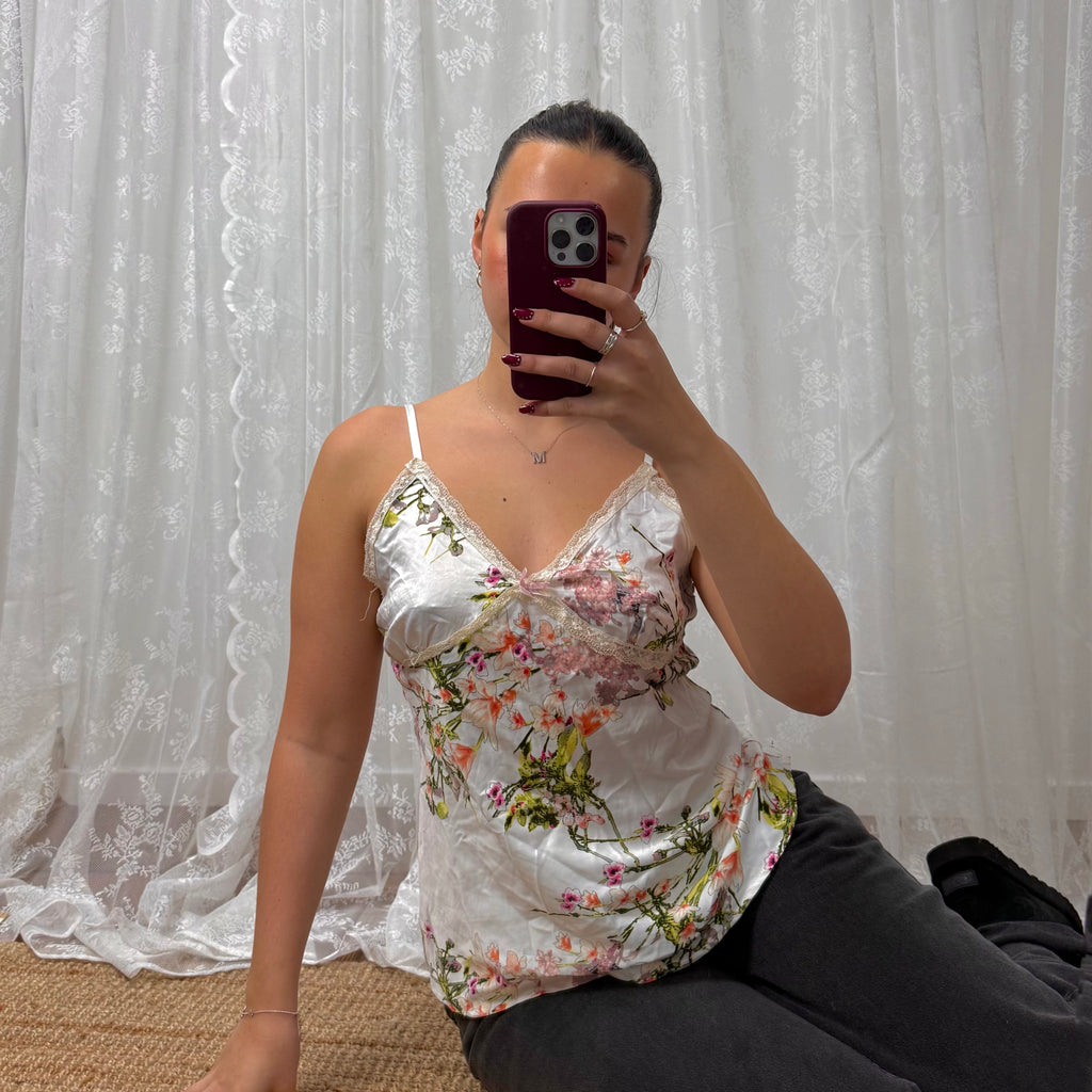 Vintage floral satin cami top