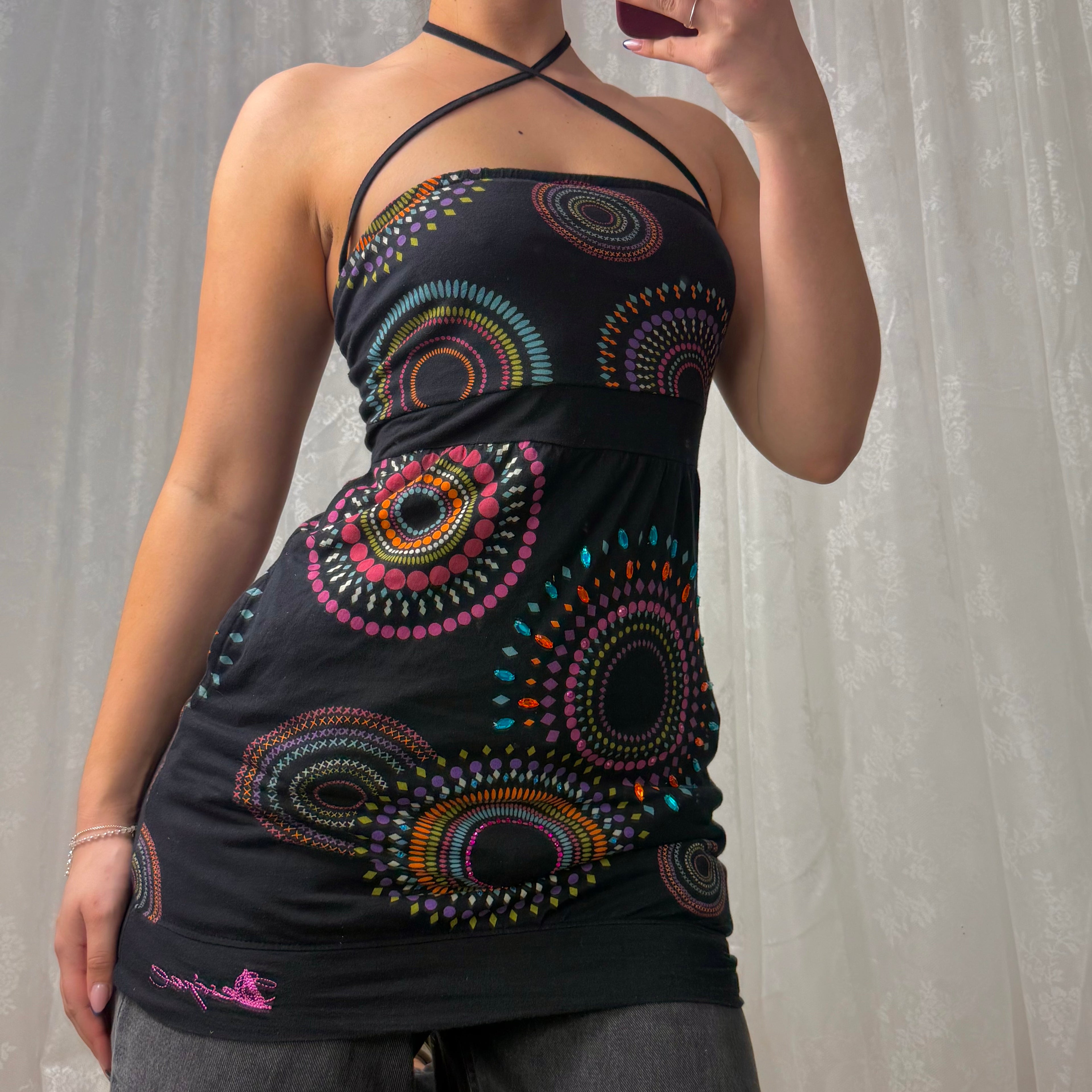 Black patterned and gem dress