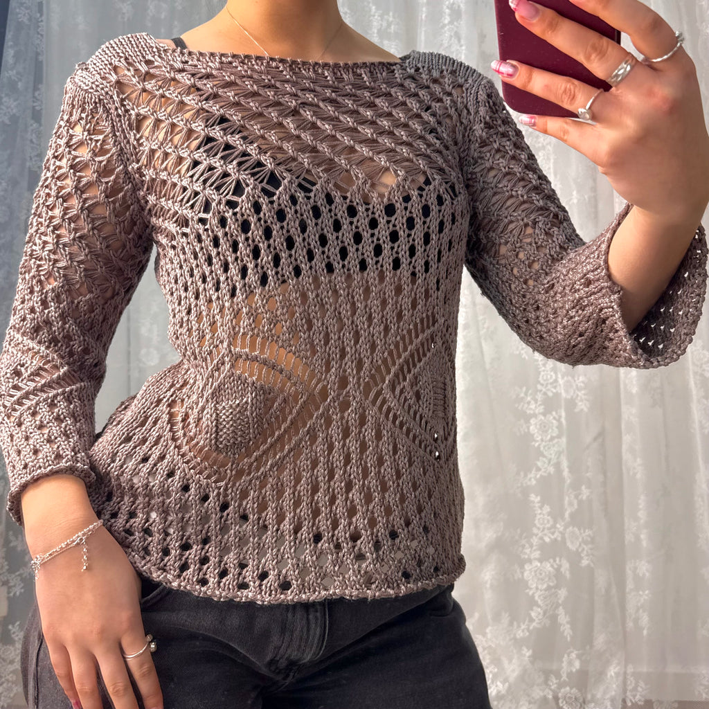 Lilac/grey shiny crotchet sweater