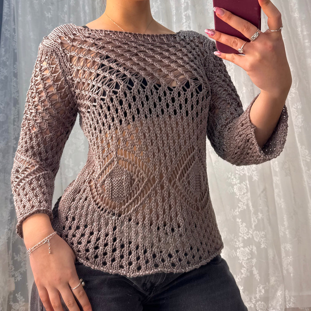 Lilac/grey shiny crotchet sweater