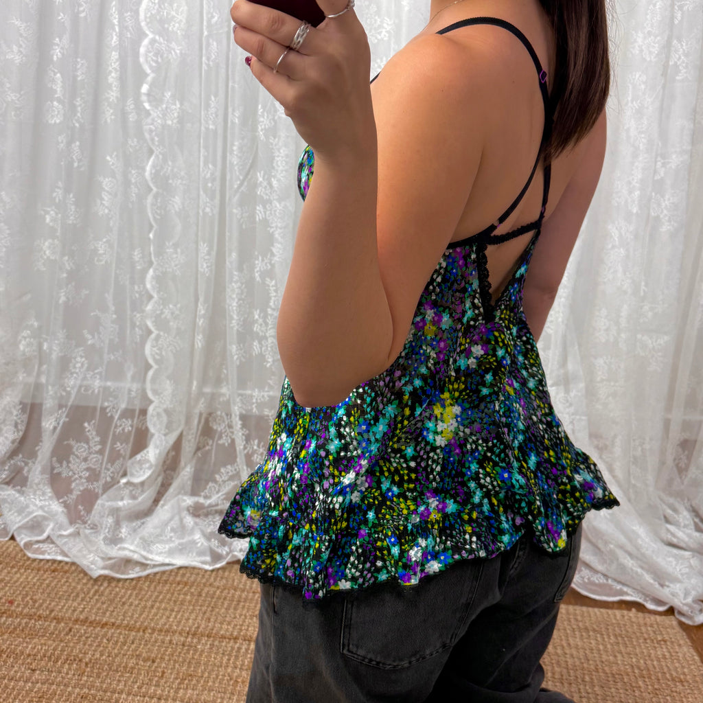 Multicoloured floral ditsy Longlined cami top