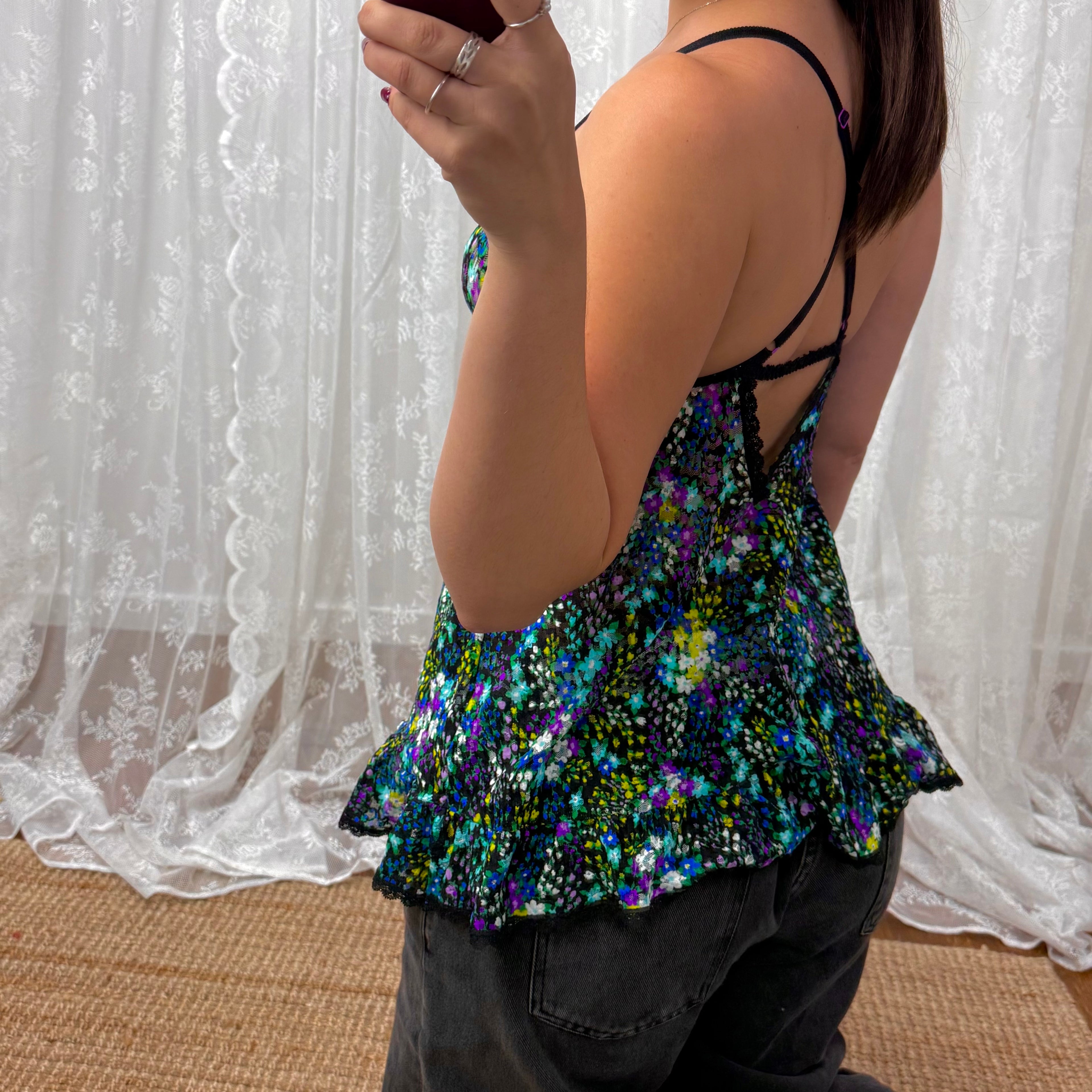 Multicoloured floral ditsy Longlined cami top