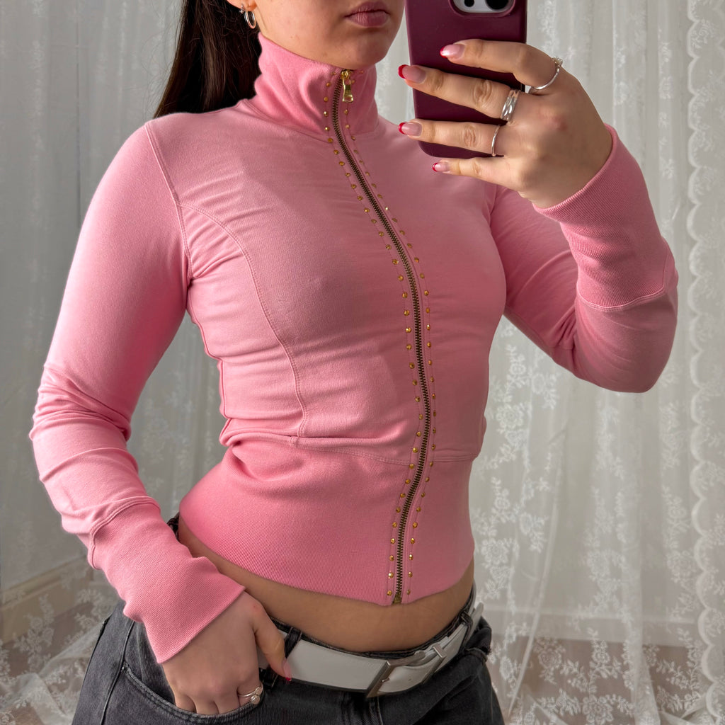 Pink and gold studded zip up