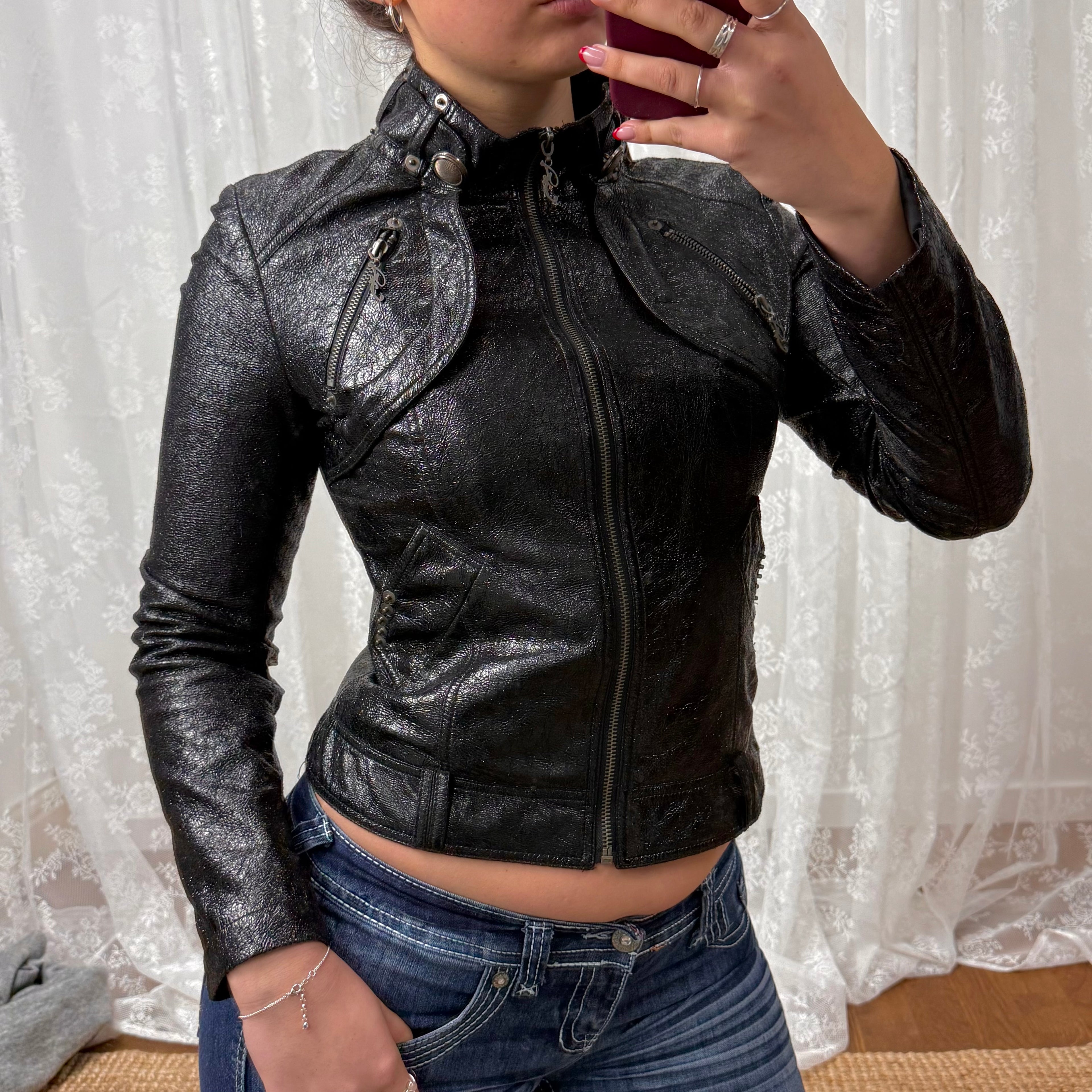 Black shiny/glittery bomber jacket