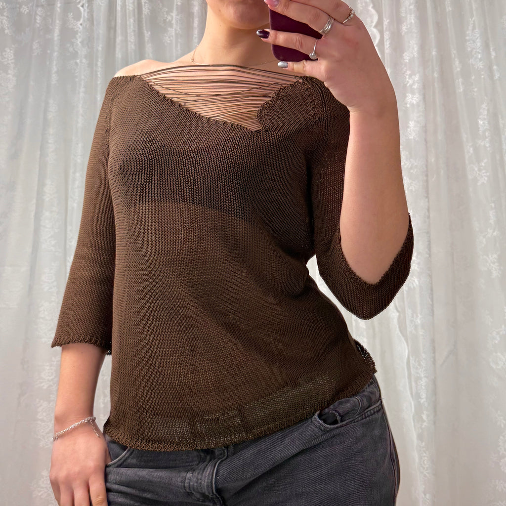 Brown crotchet detailed sweater