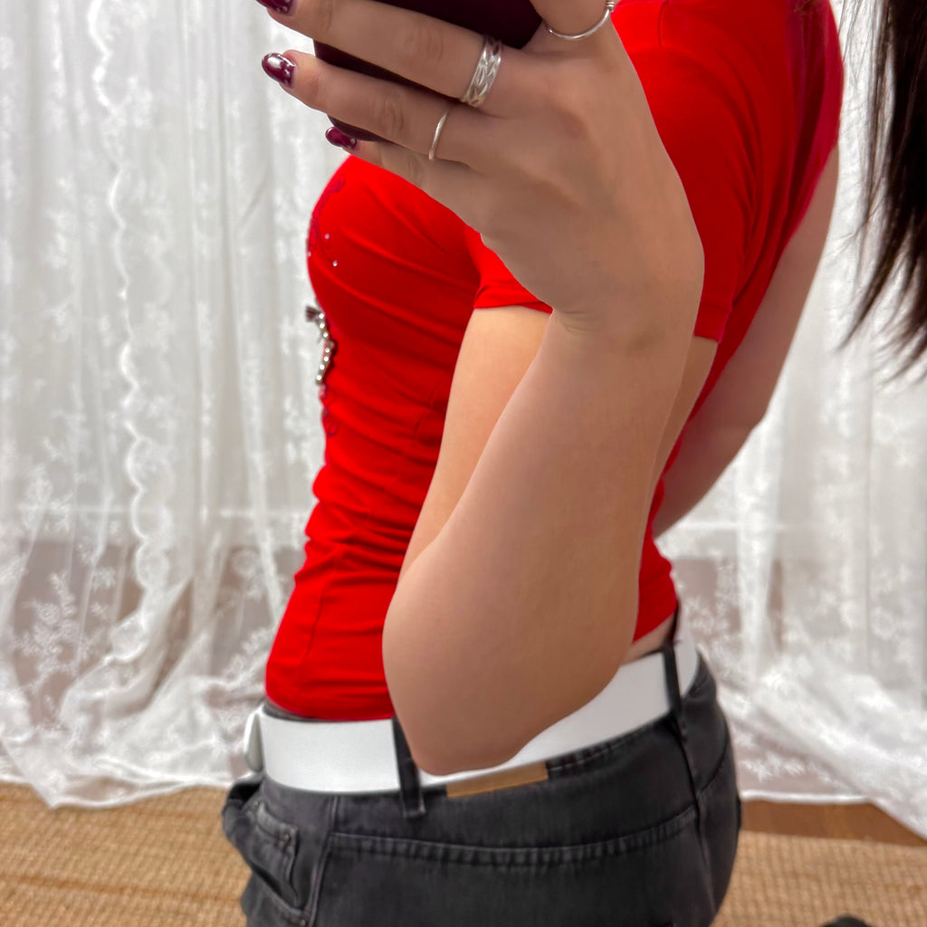 Red detailed sequin baby tee