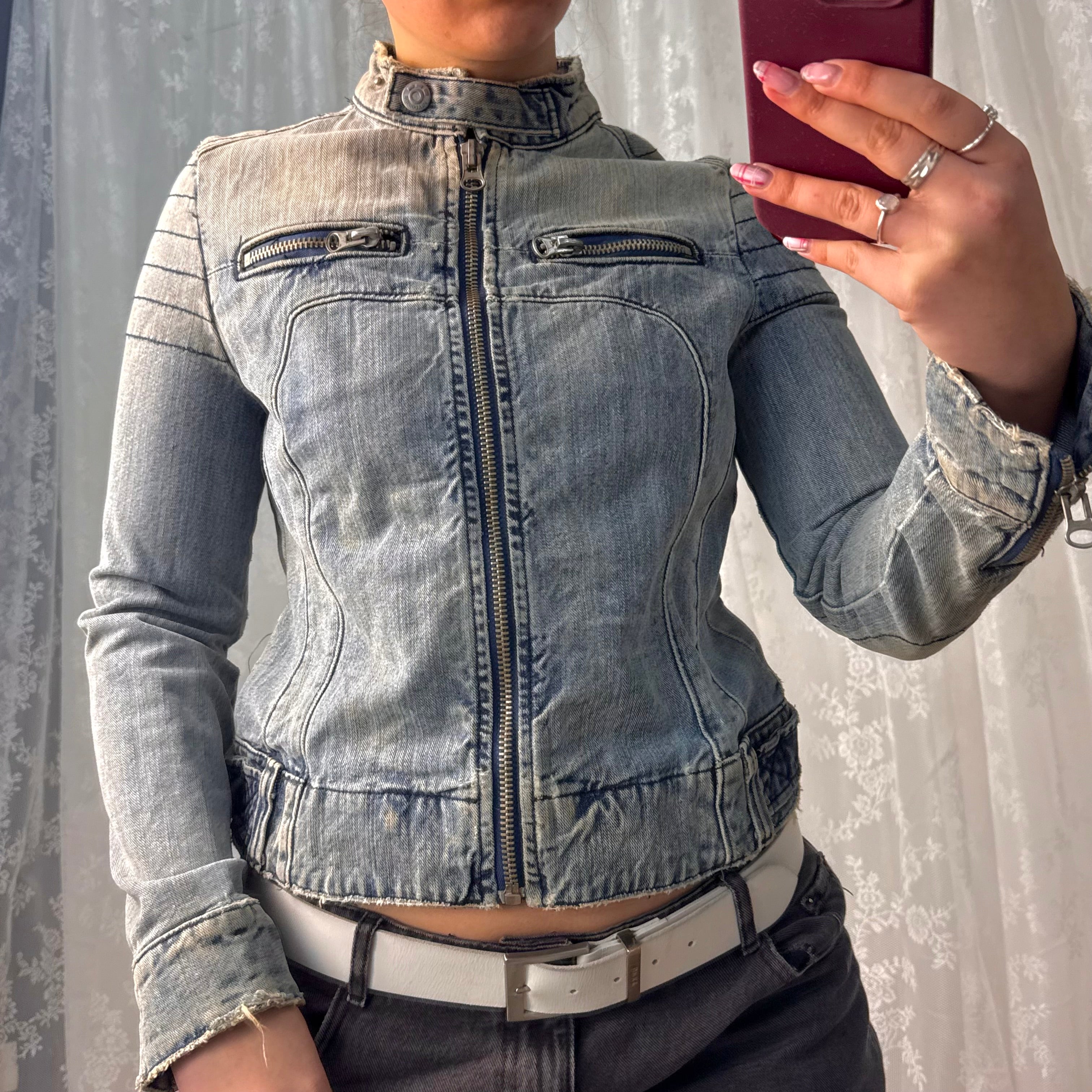 Blue denim racer jacket