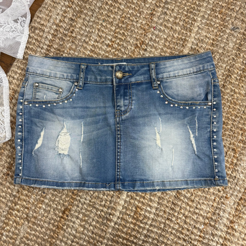 Blue denim mini skirt