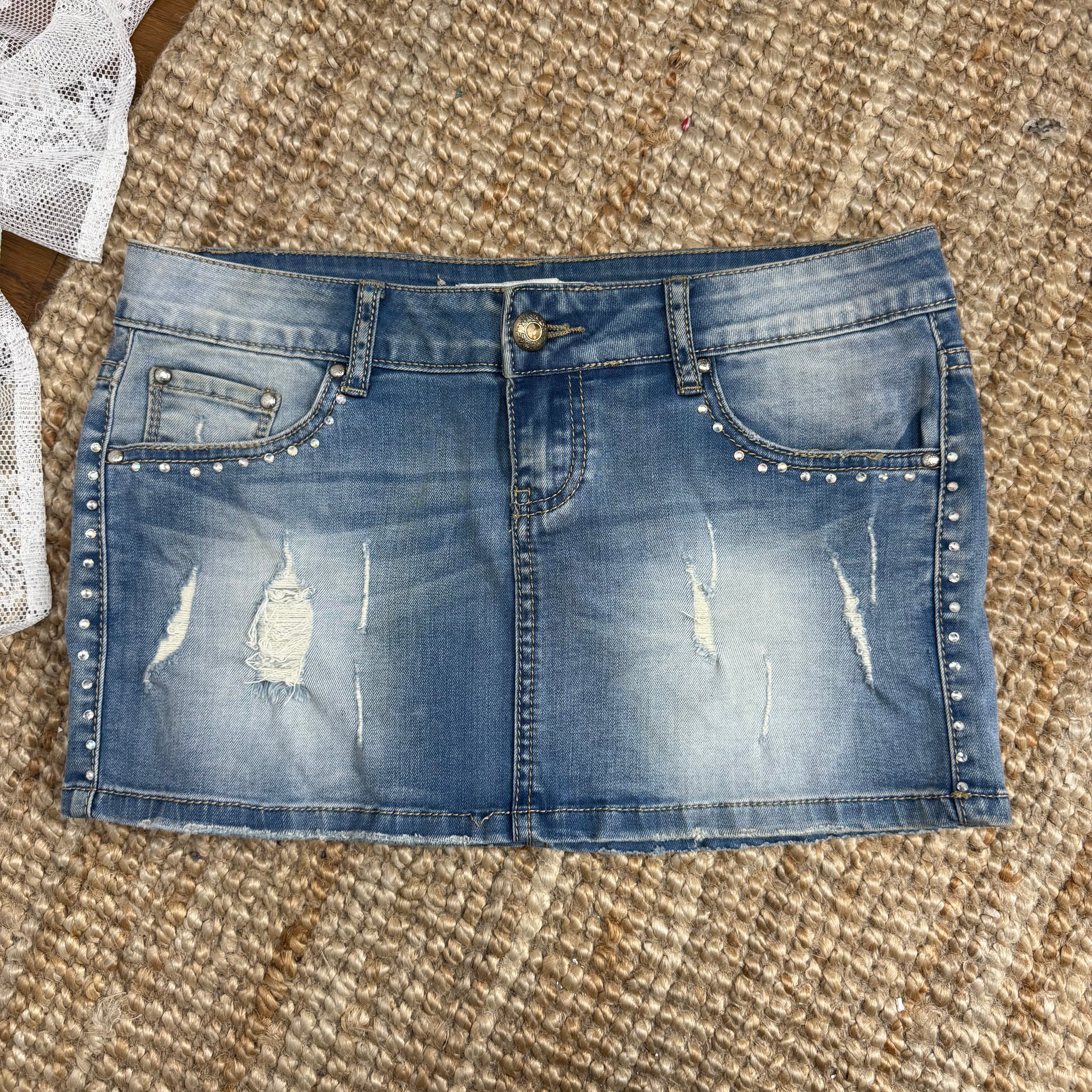 Blue denim mini skirt