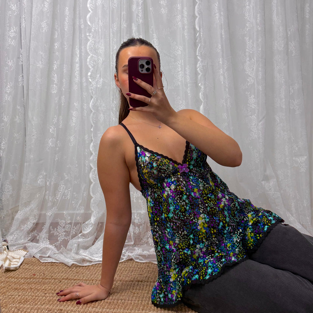 Multicoloured floral ditsy Longlined cami top