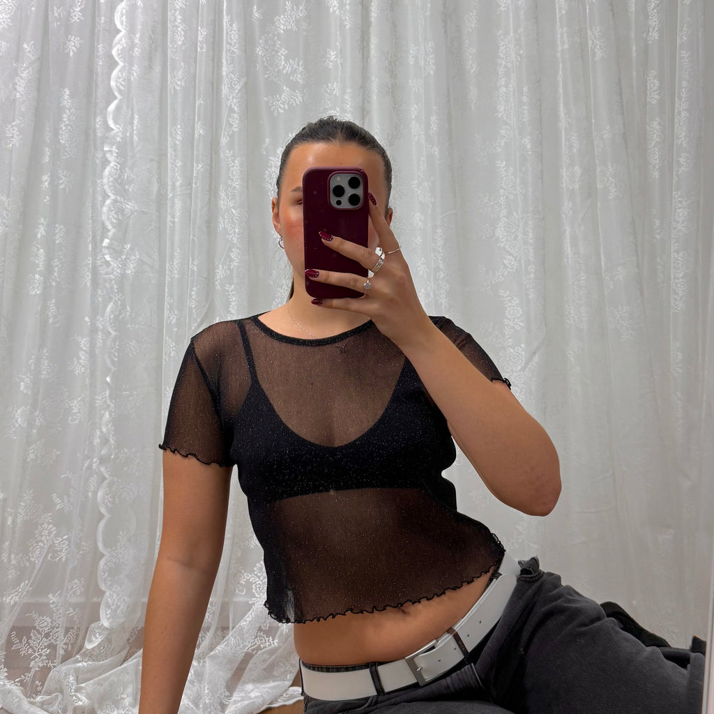 Black glittery mesh top