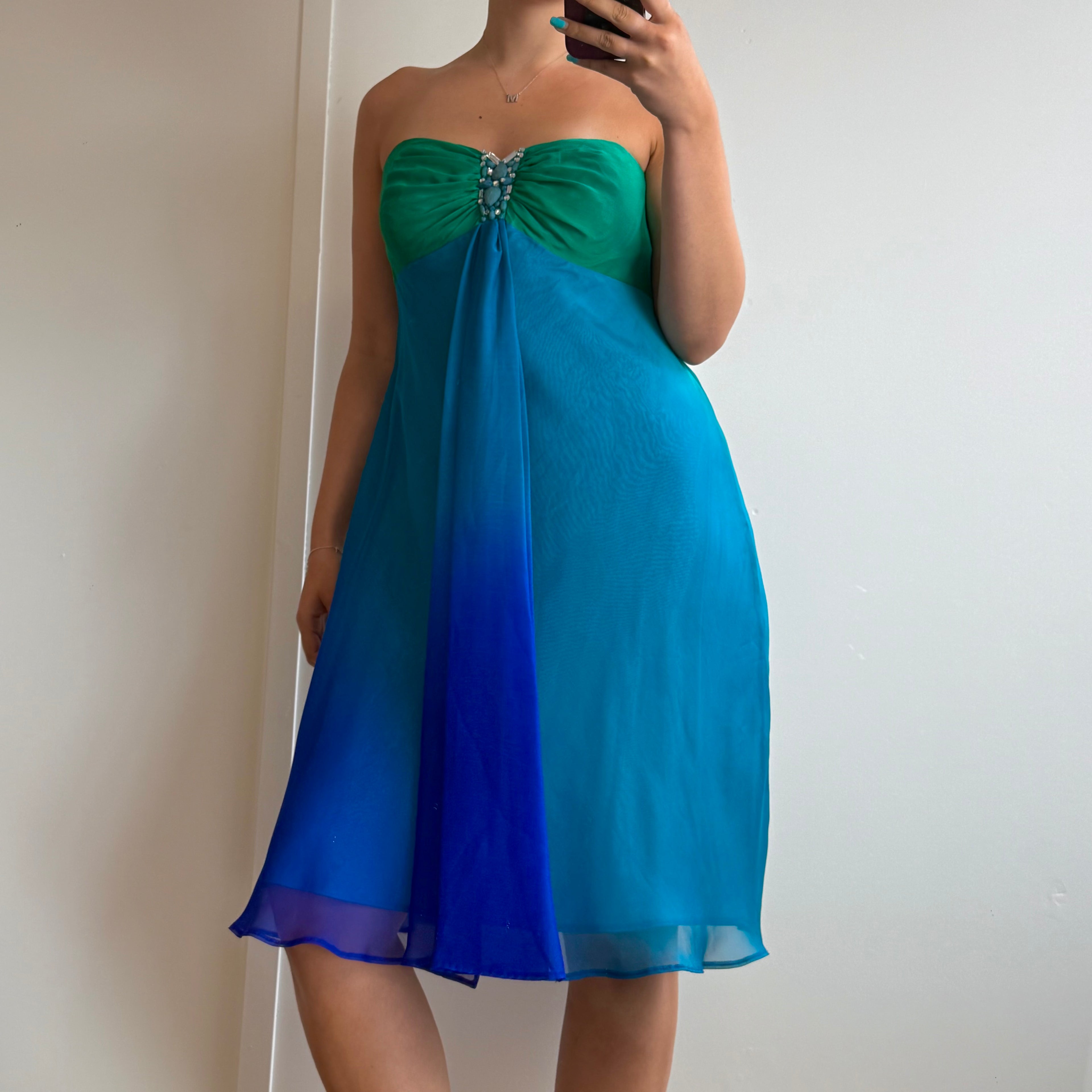 Blue and green mesh 2000s dress