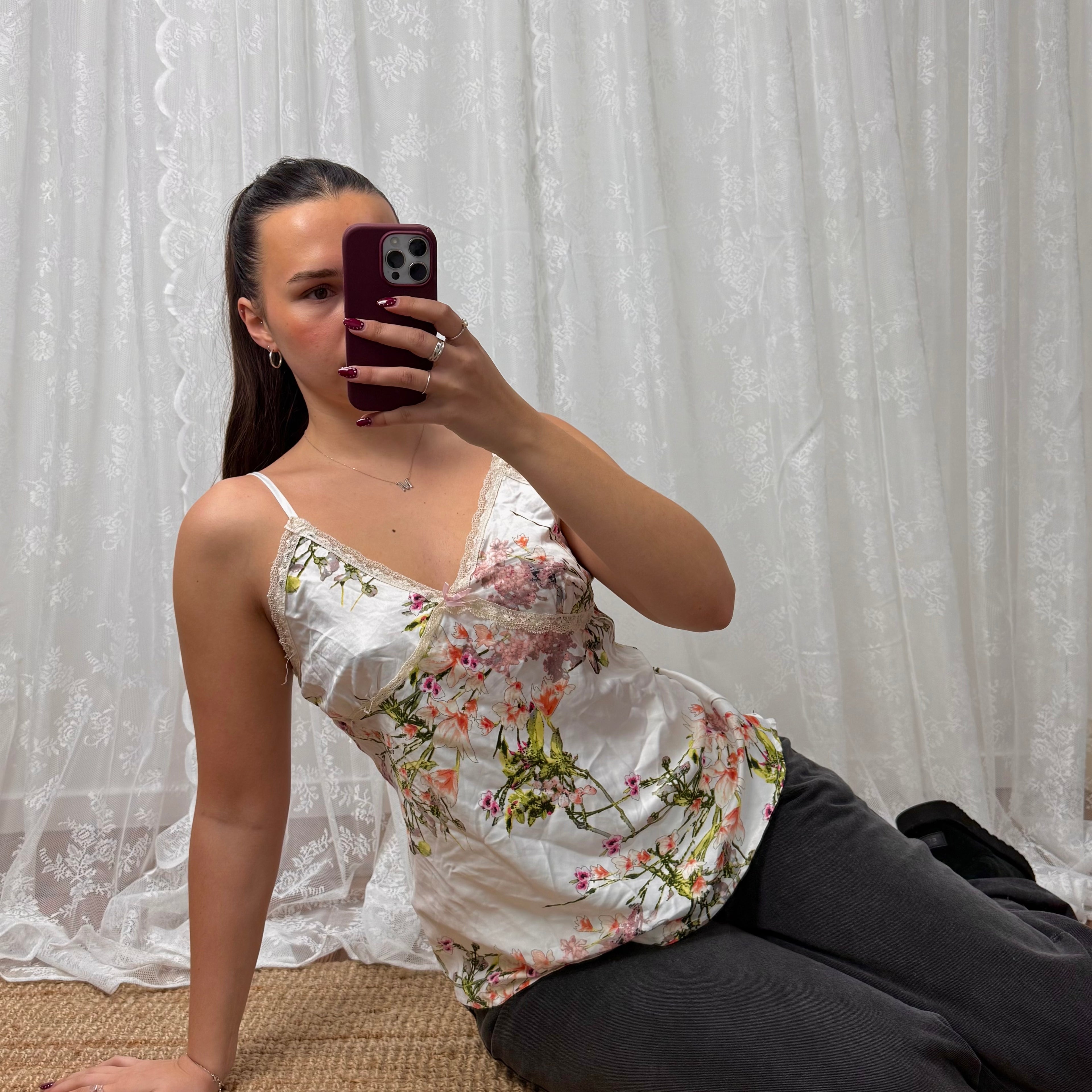 Vintage floral satin cami top
