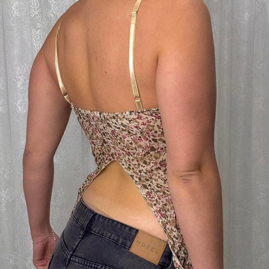 Beige patchwork asymmetrical cami top