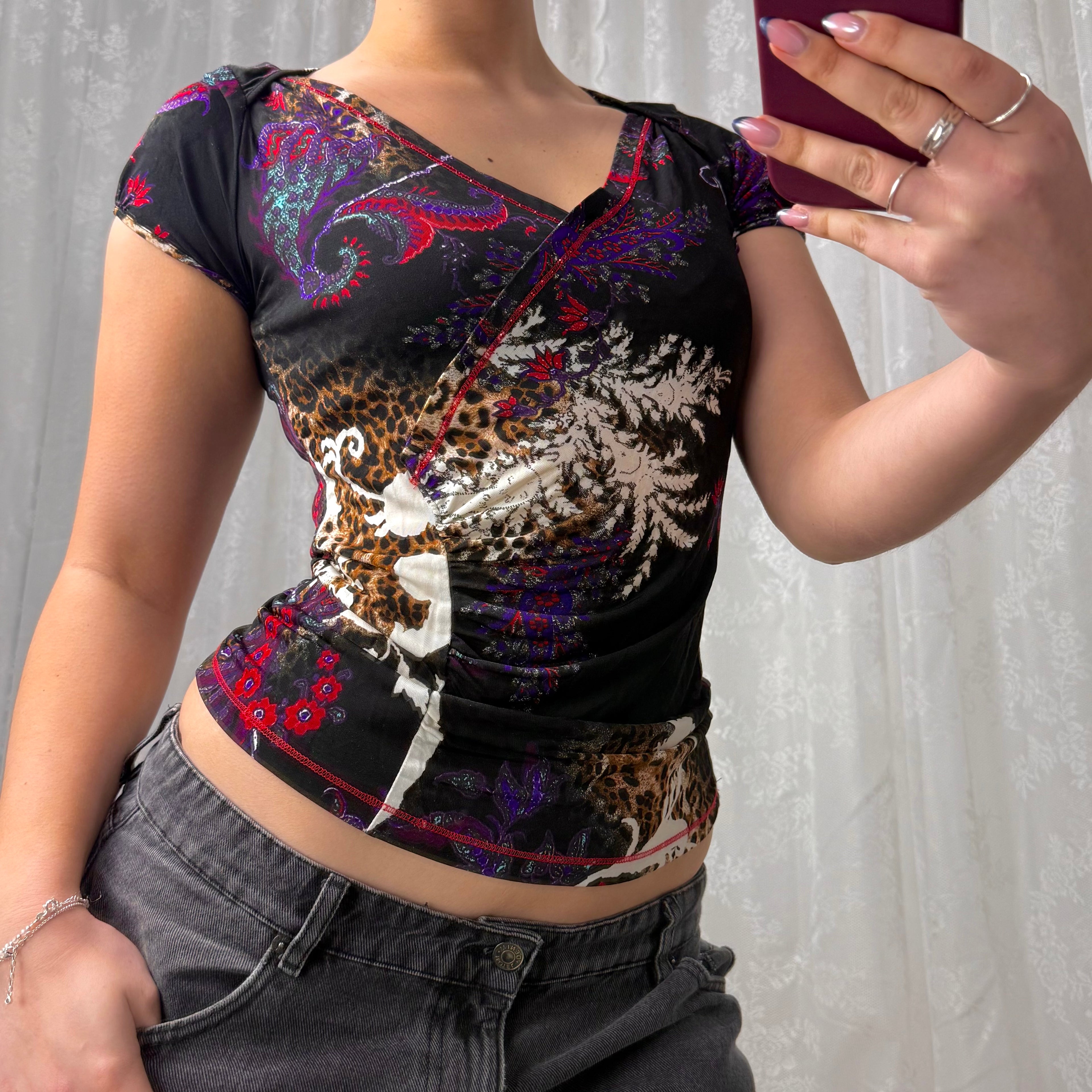Multicoloured slinky patterned top