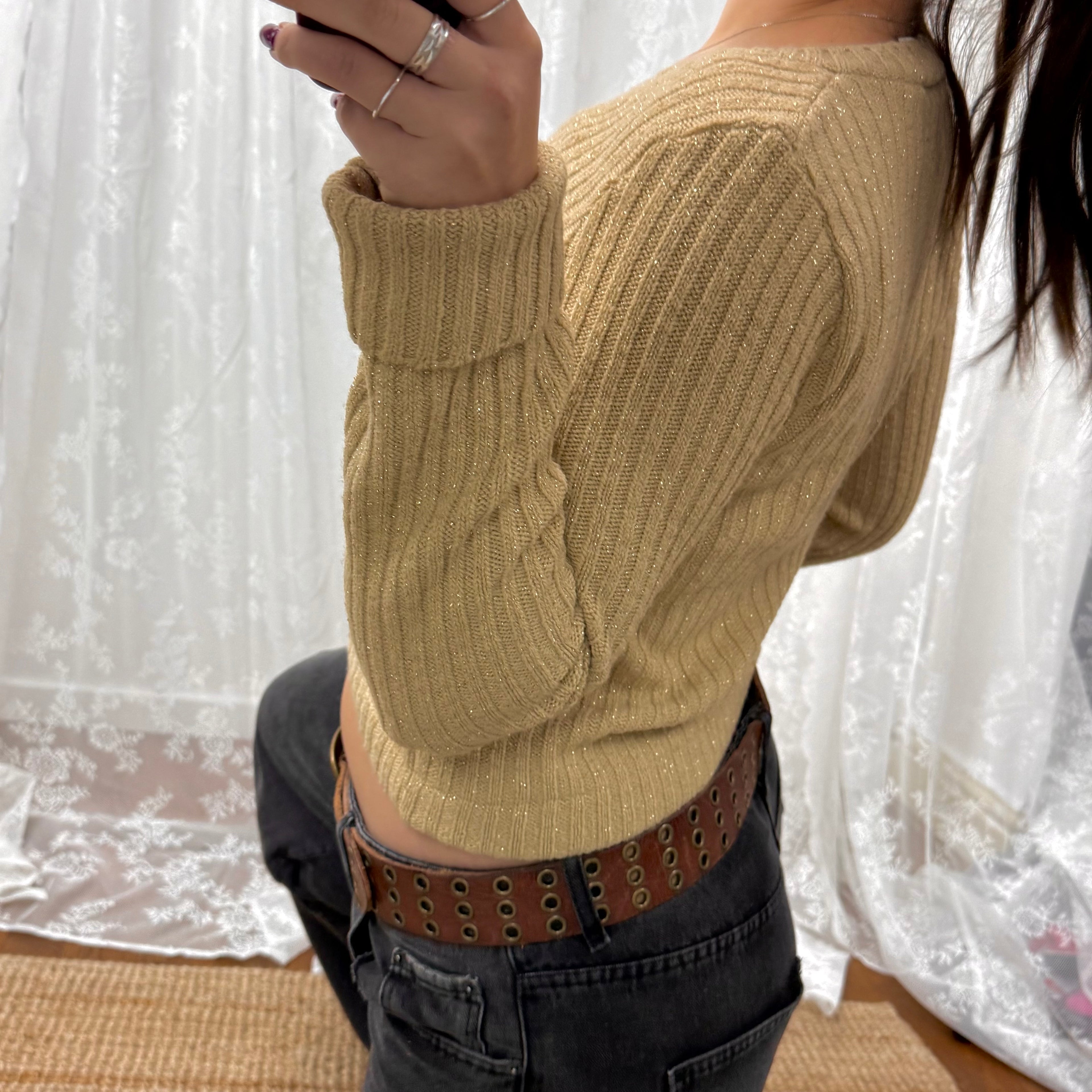 Gold glittery v neck sweater
