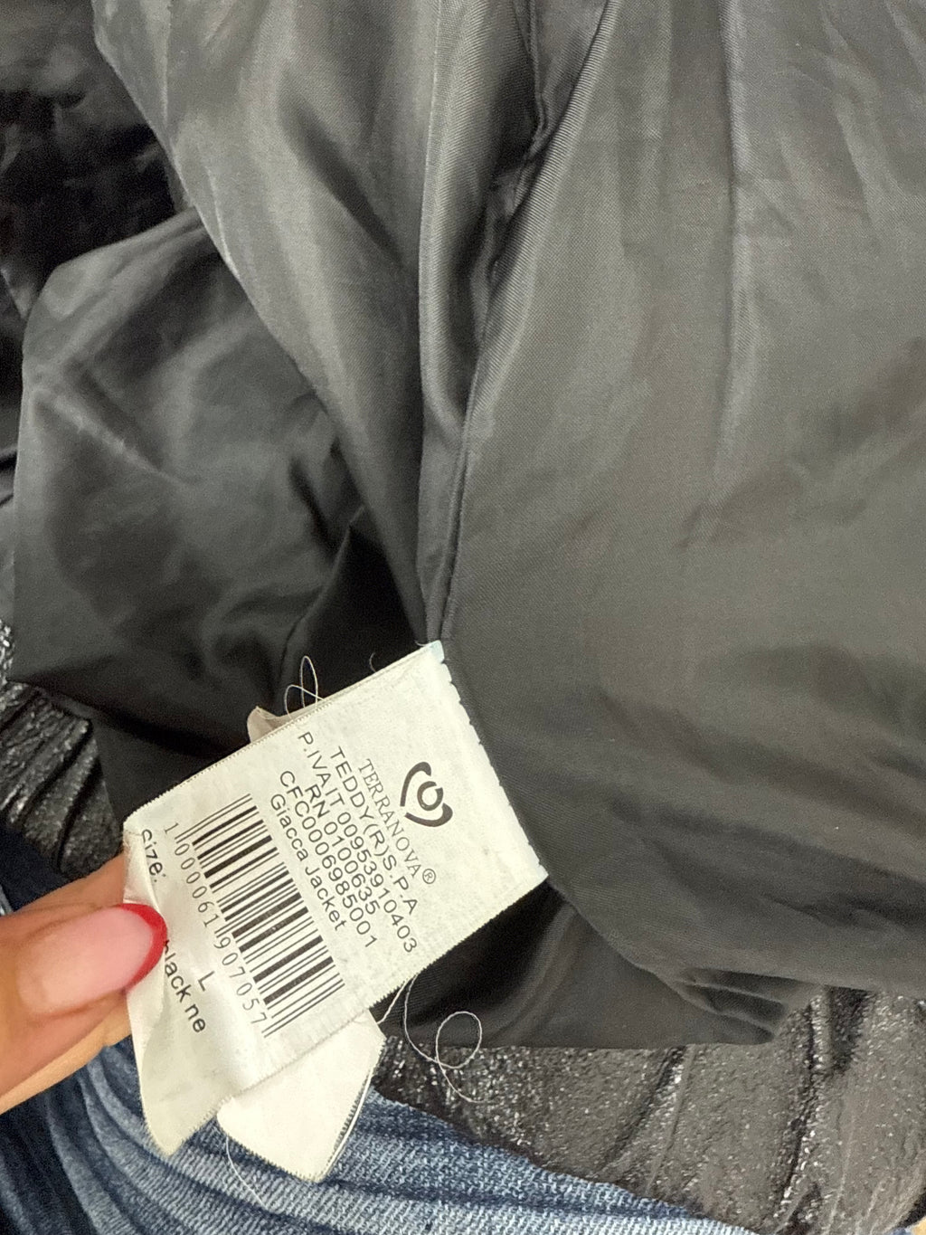 Black shiny leather bomber jacket