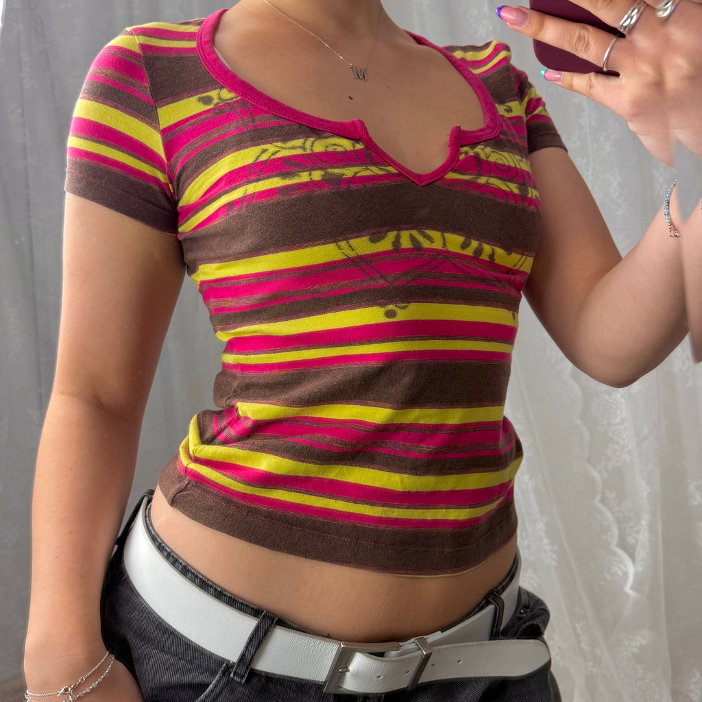 Stripey v neck baby tee