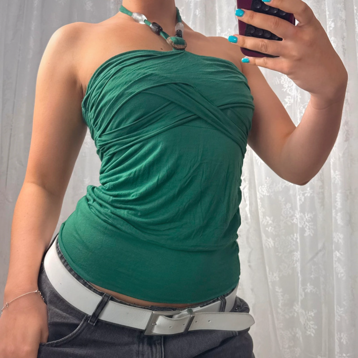 Green beaded halterneck