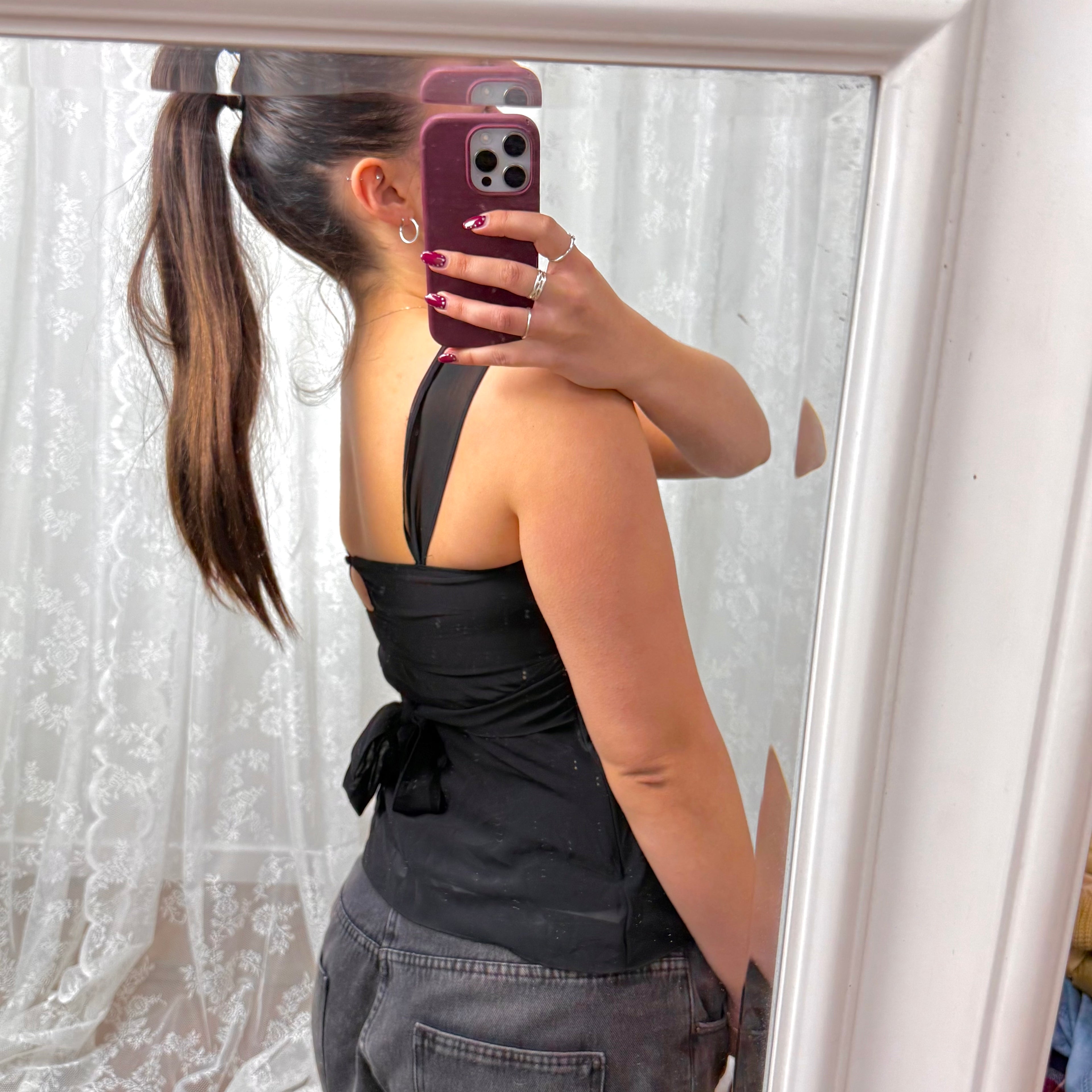 Black double layered chiffon cami