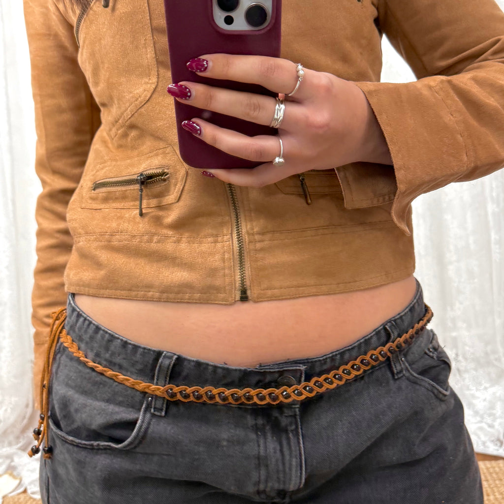 Brown and black beaded rope belt