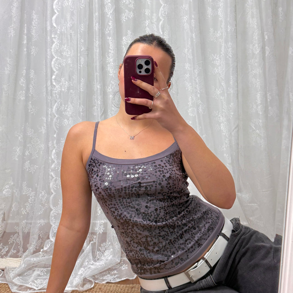 Grey sequin cami top