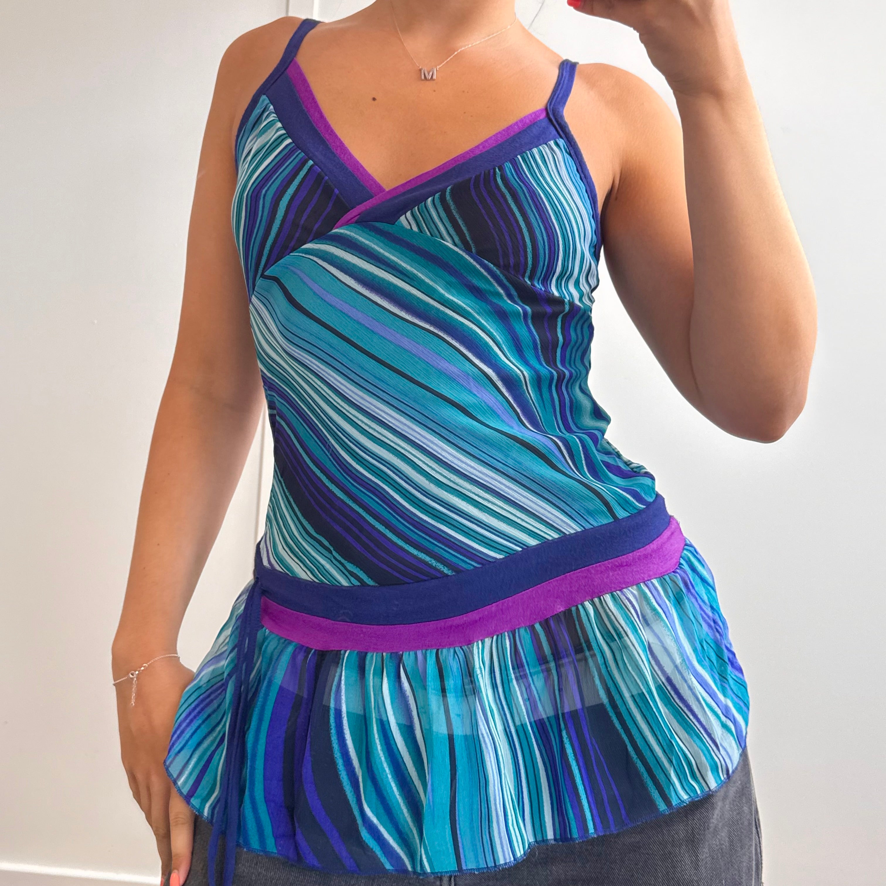 Blue patterned mesh longlined top/dress