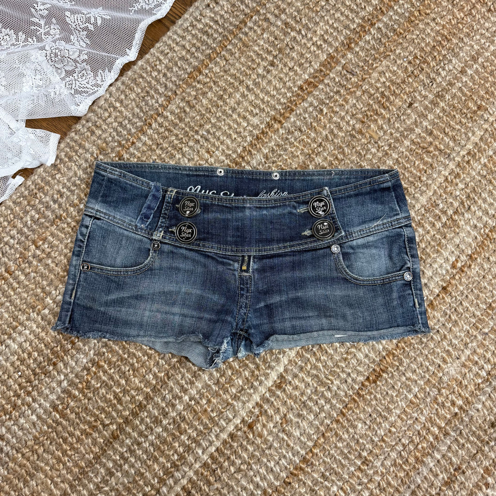 Micro mini blue denim shorts