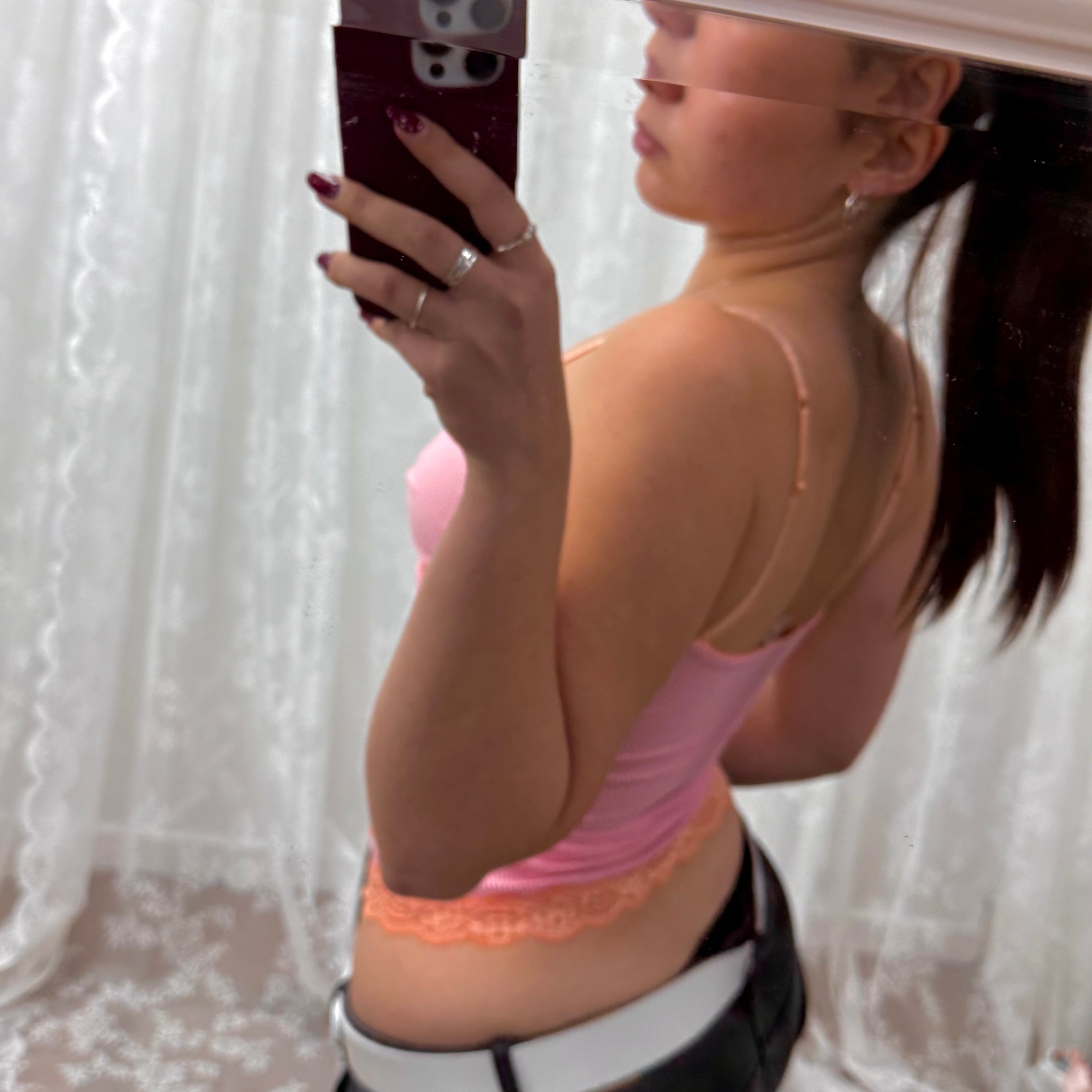 Pink and orange lace cami top