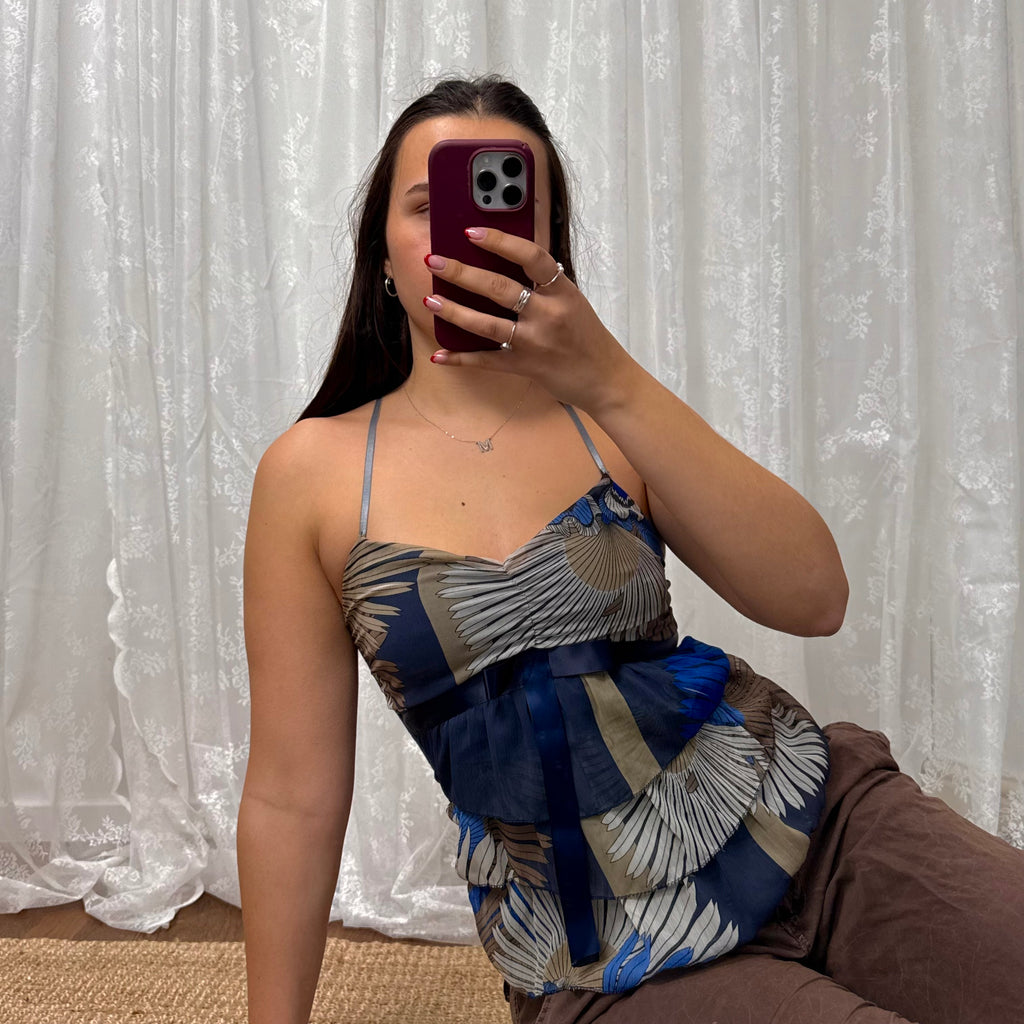 Blue floaty patterned cami top