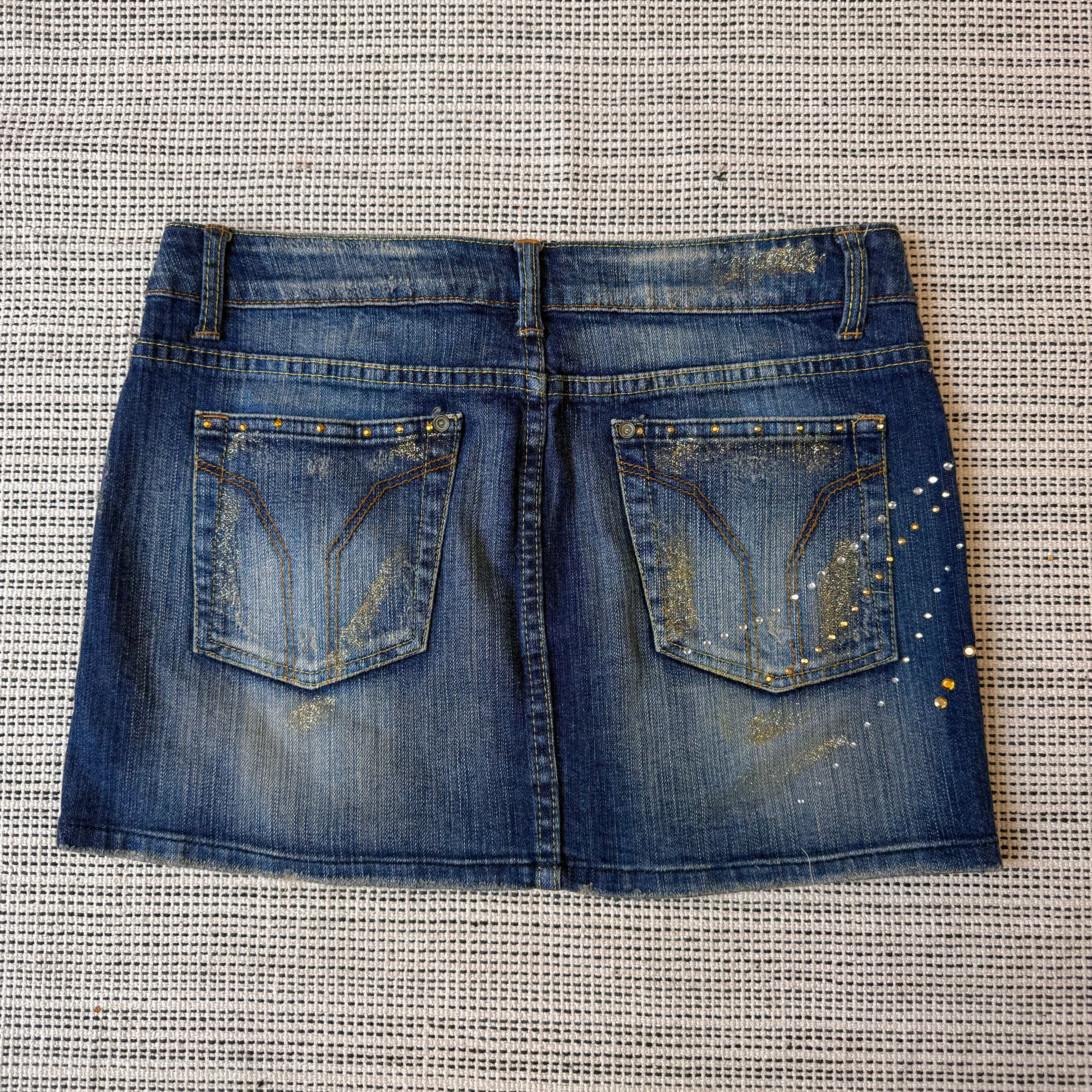 Blue gold gem low waisted denim mini