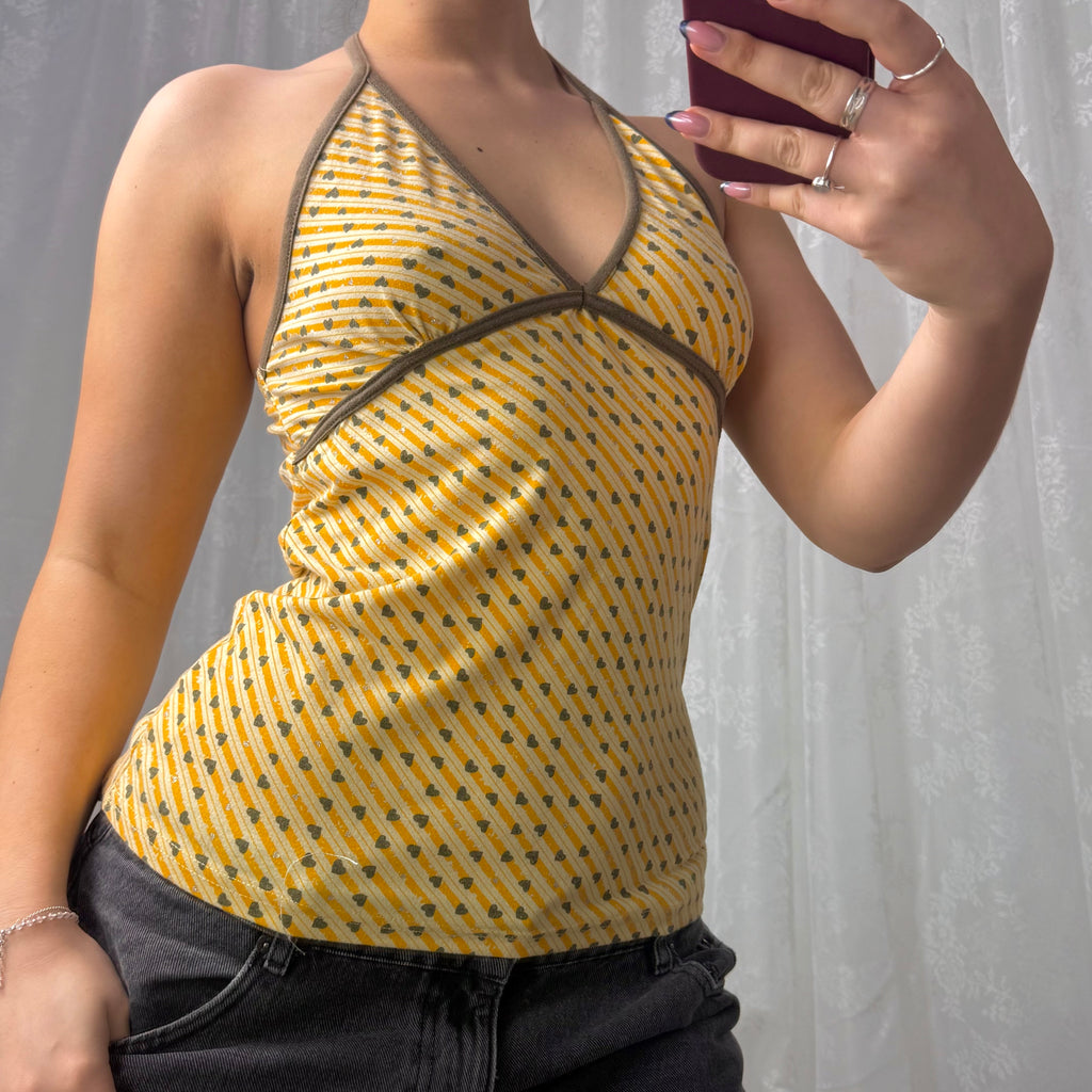 Yellow love heart patterned halterneck top
