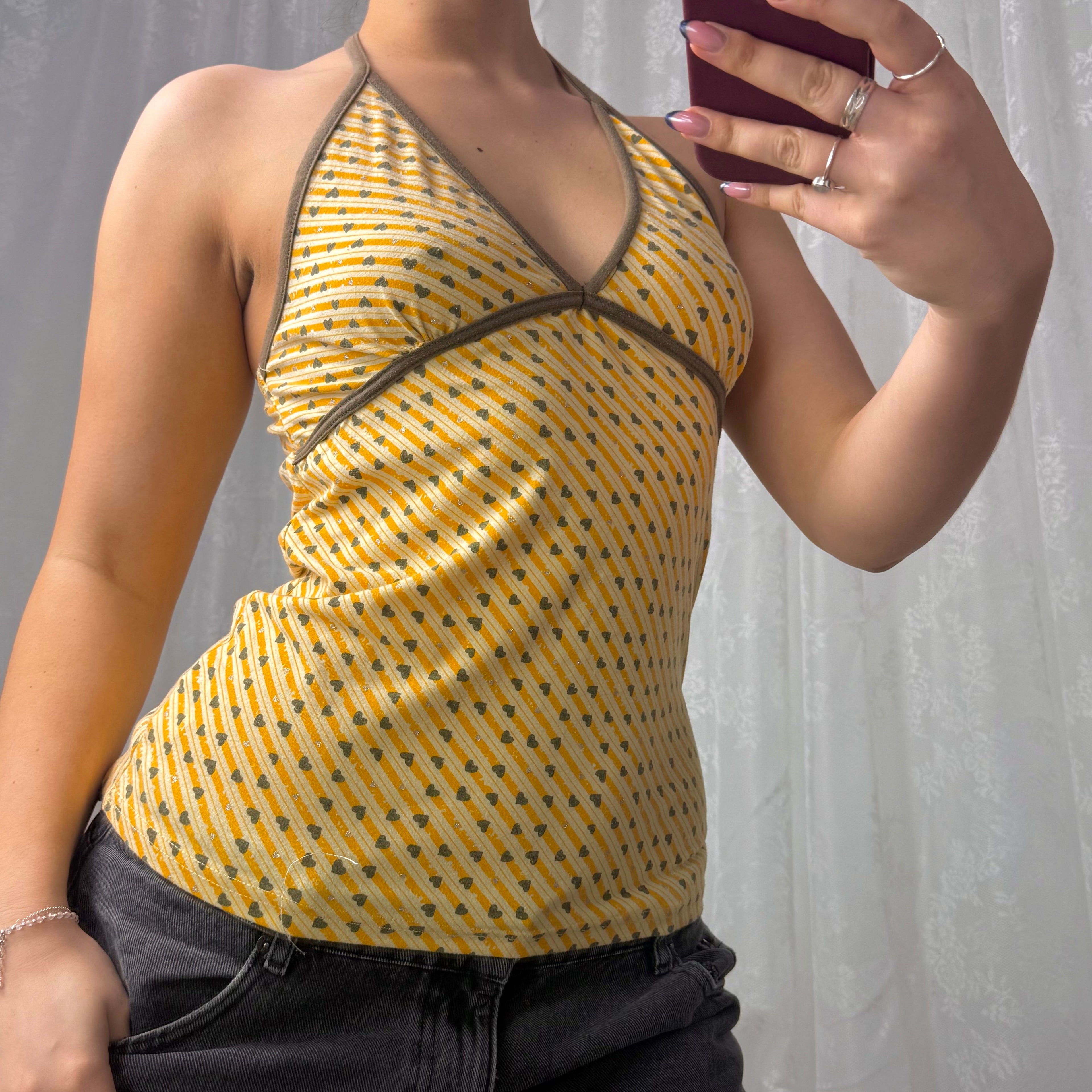 Yellow love heart patterned halterneck top