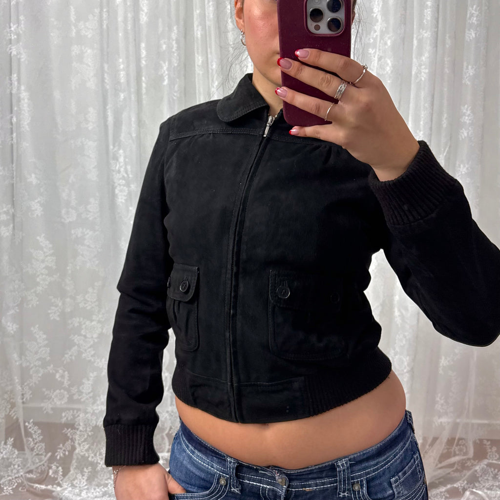 Black suede bomber jacket