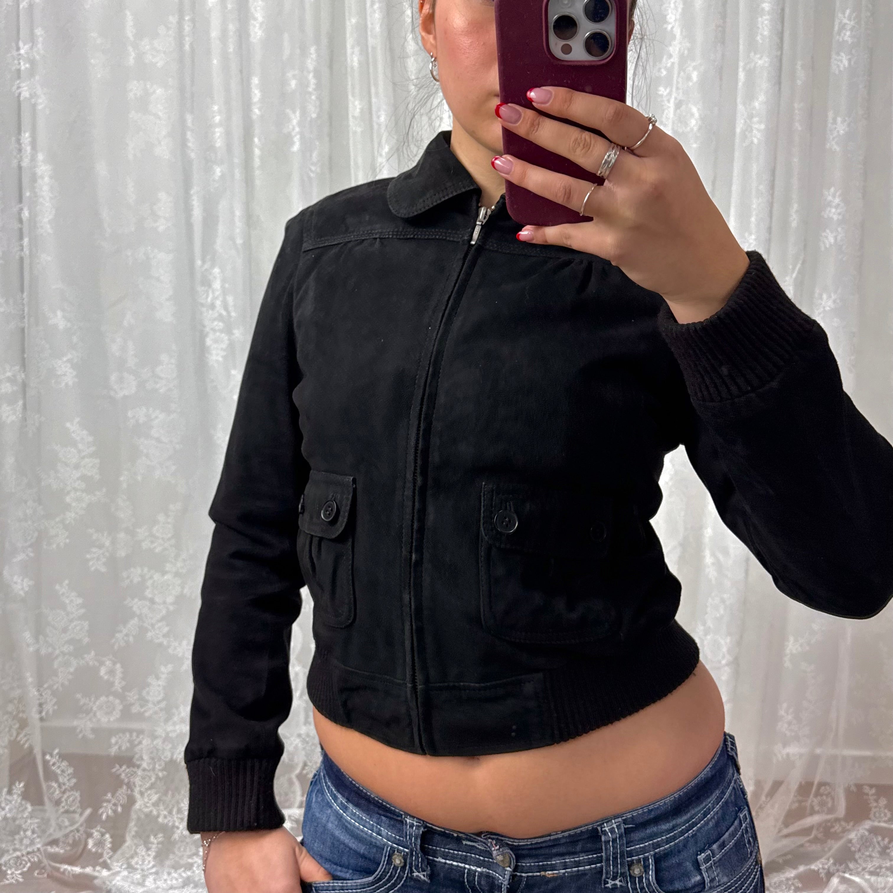 Black suede bomber jacket