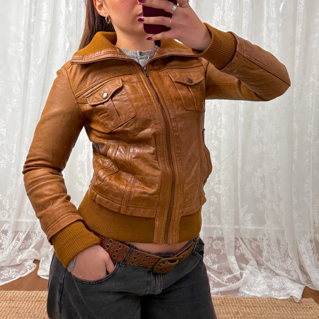 Brown/tan leather bomber Jacket