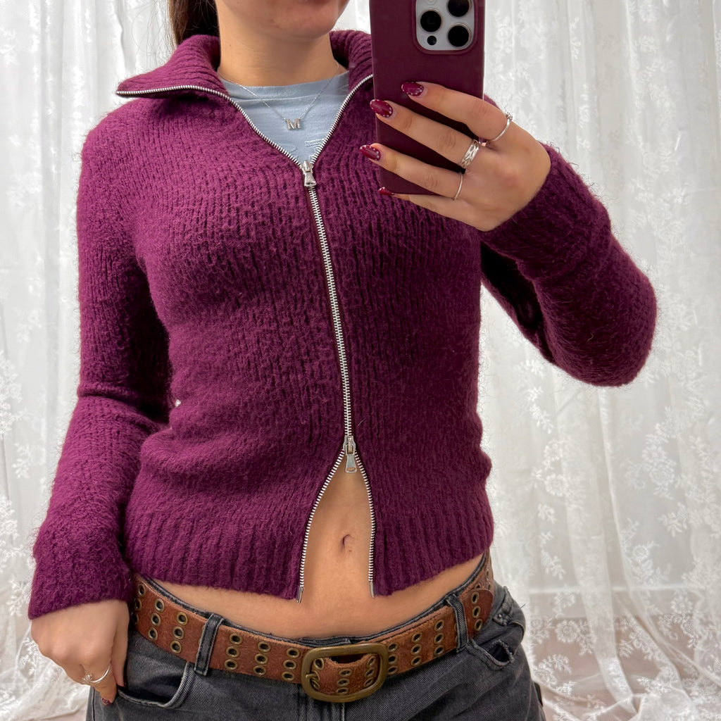 Purple double zip sweater