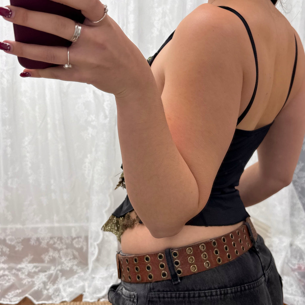 Black and green shiny corset style top