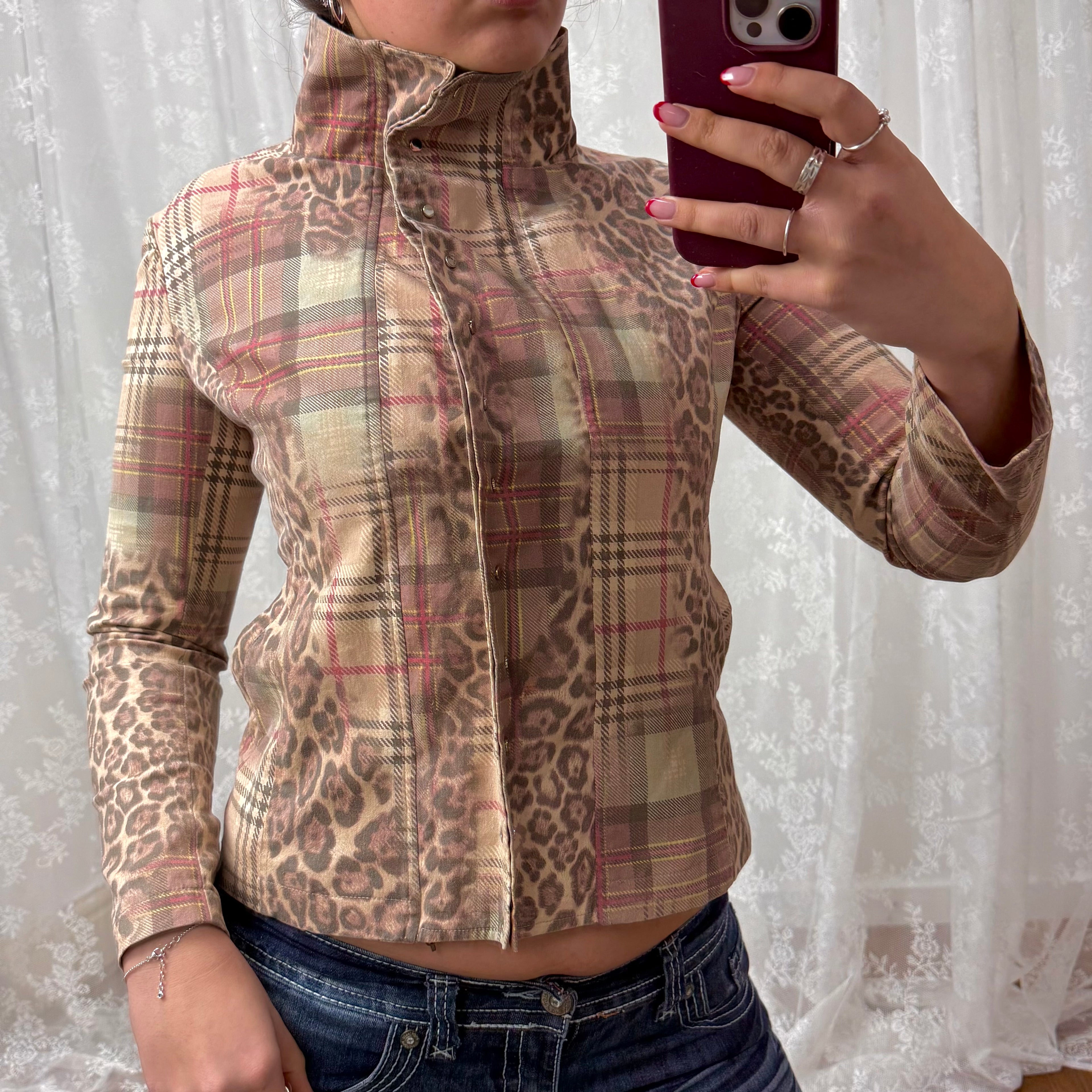 Pink patterned button up jacket