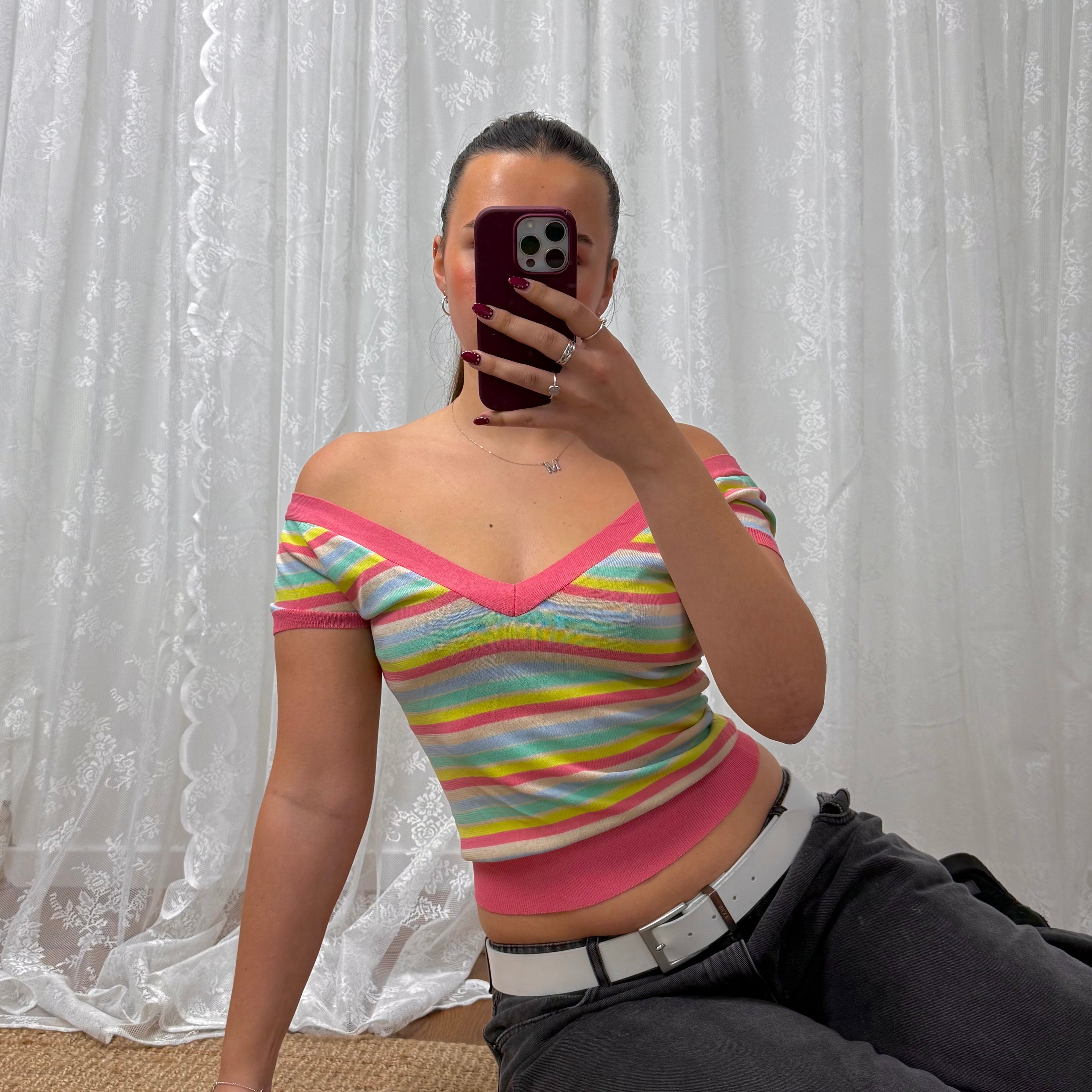Multicoloured striped off the shoulder top