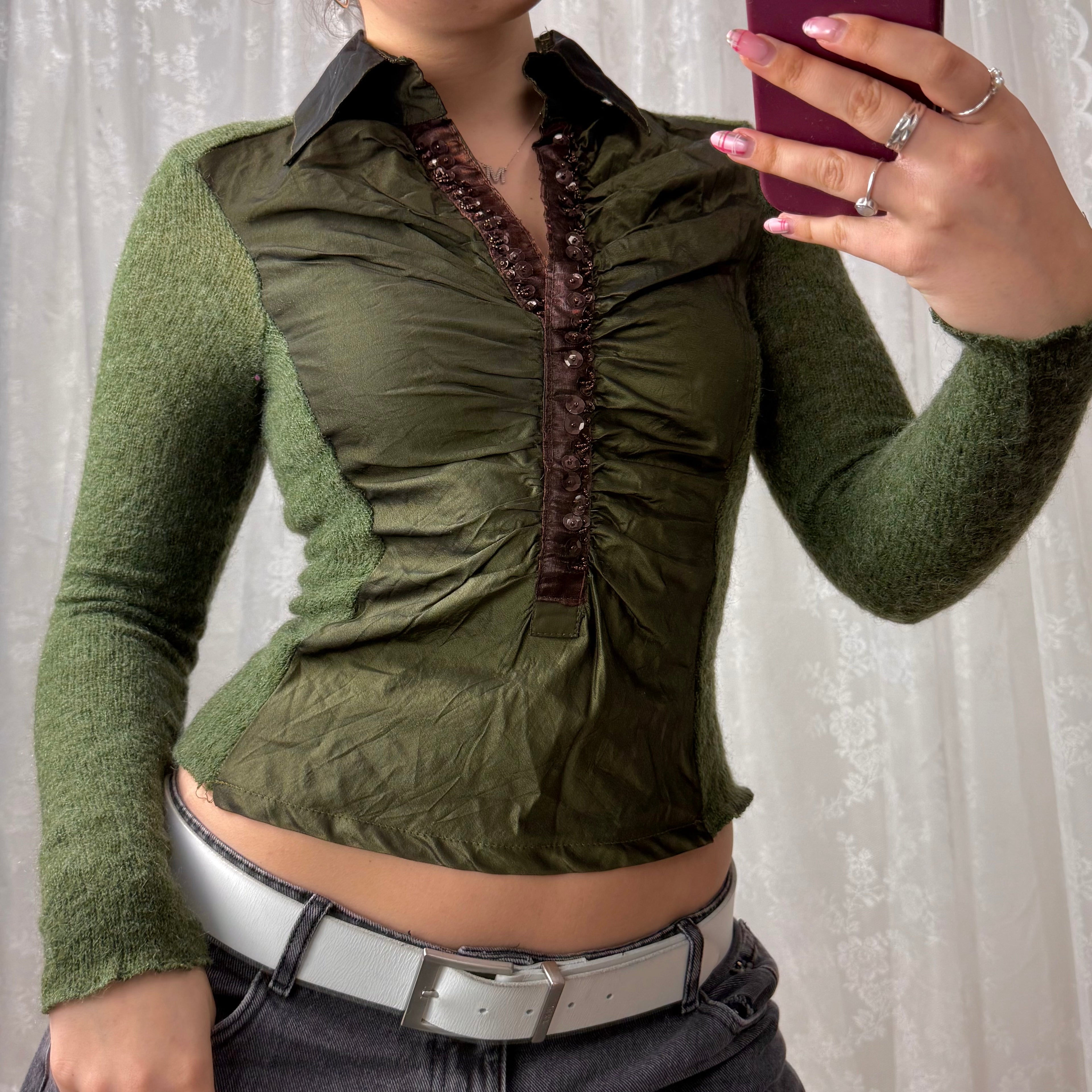 Green wool blend sequin shirt