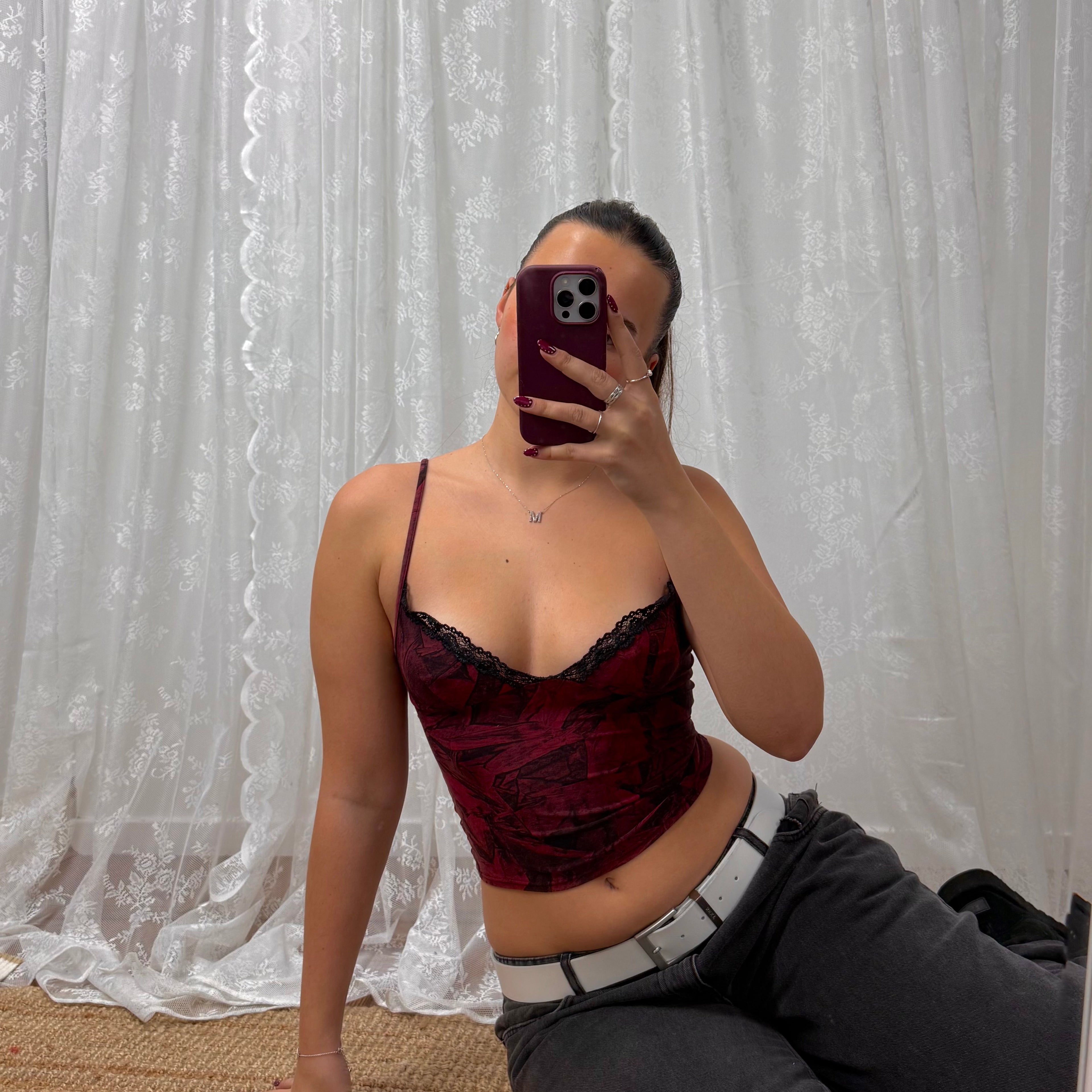 Red patterned cami top