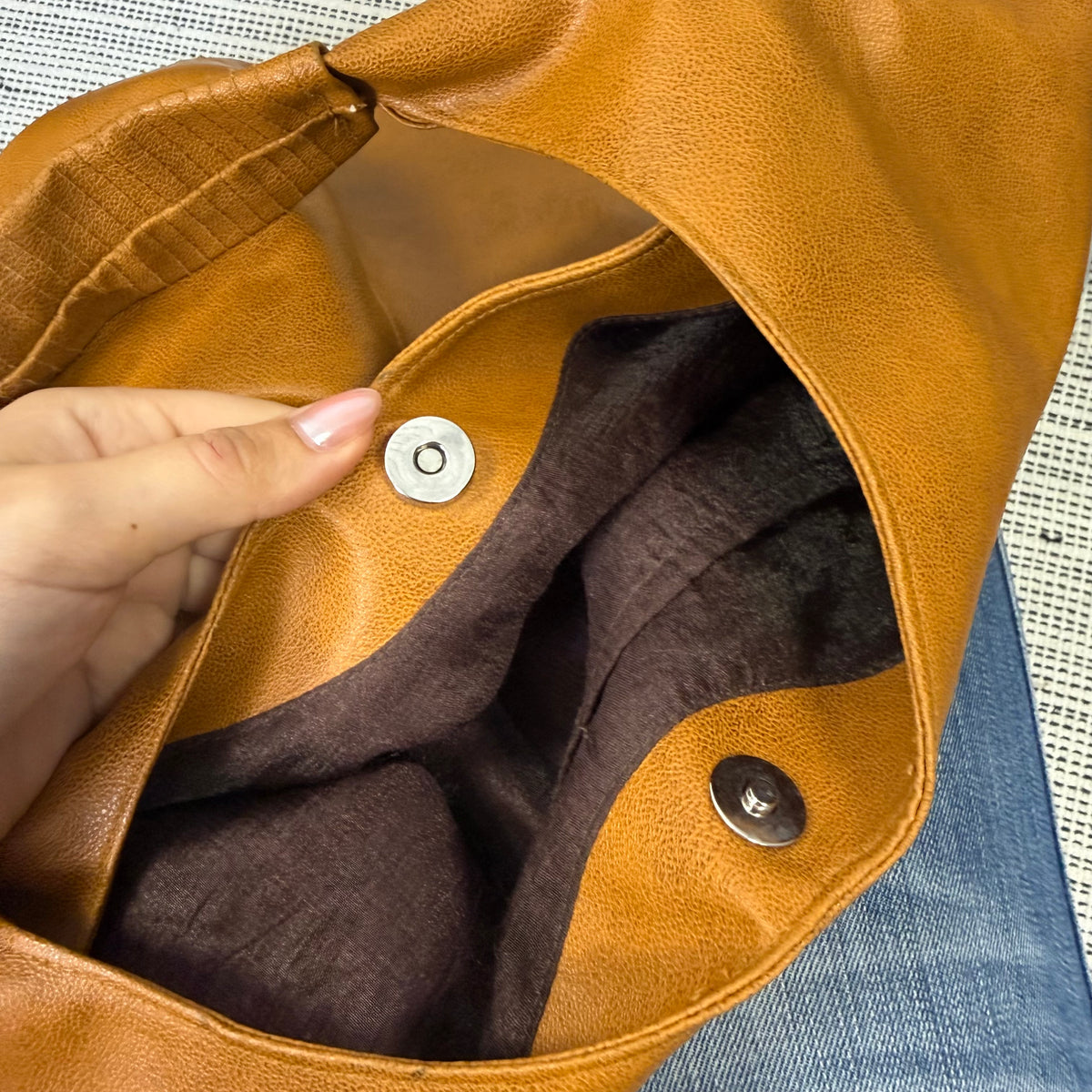 Brown studded large hobo bag