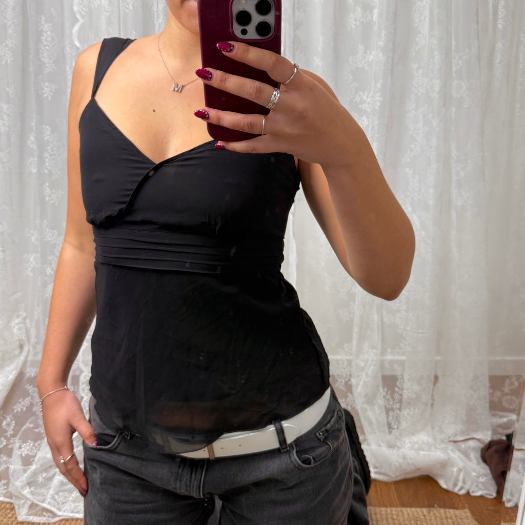 Black double layered chiffon cami