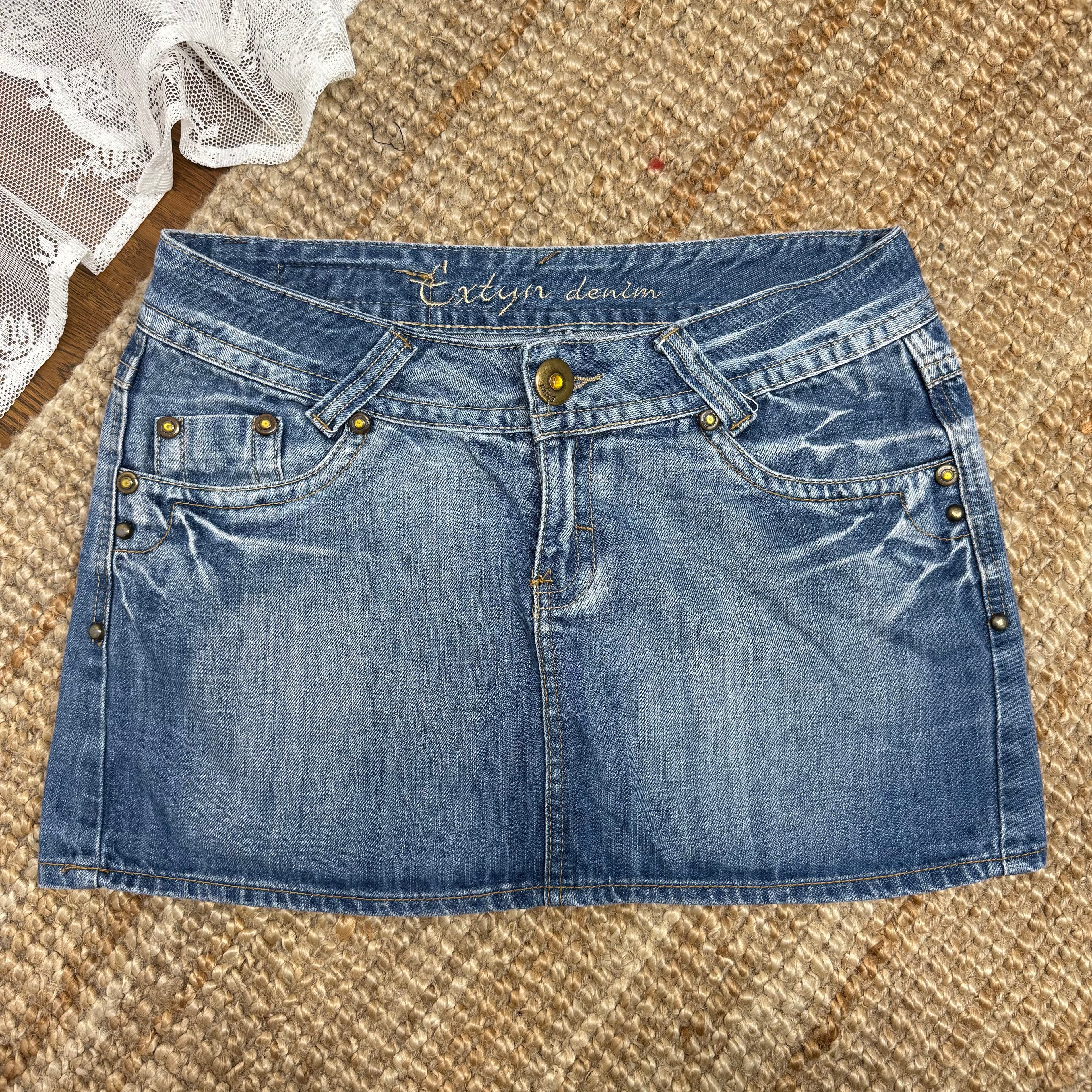 Blue denim Mini skirt with gem button detailing