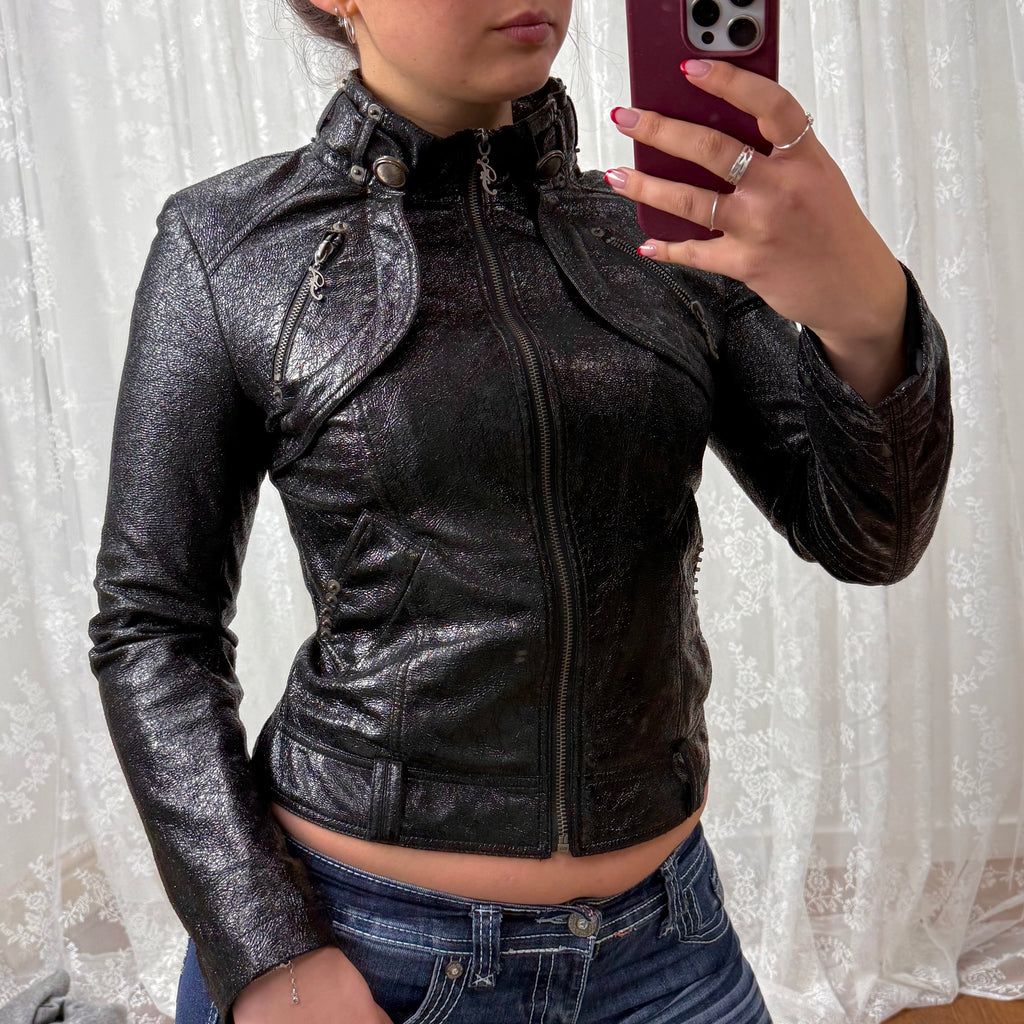 Black shiny/glittery bomber jacket